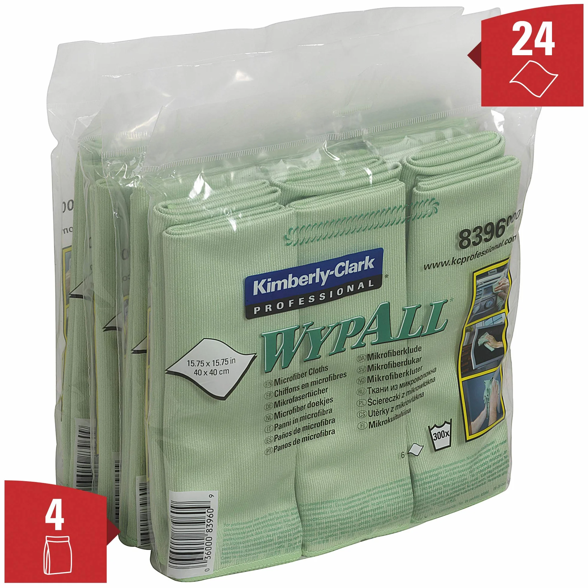 Ściereczki z mikrofibry WypAll 8396 — 4 opakowanie przenośne x 6 ściereczek, zielonych