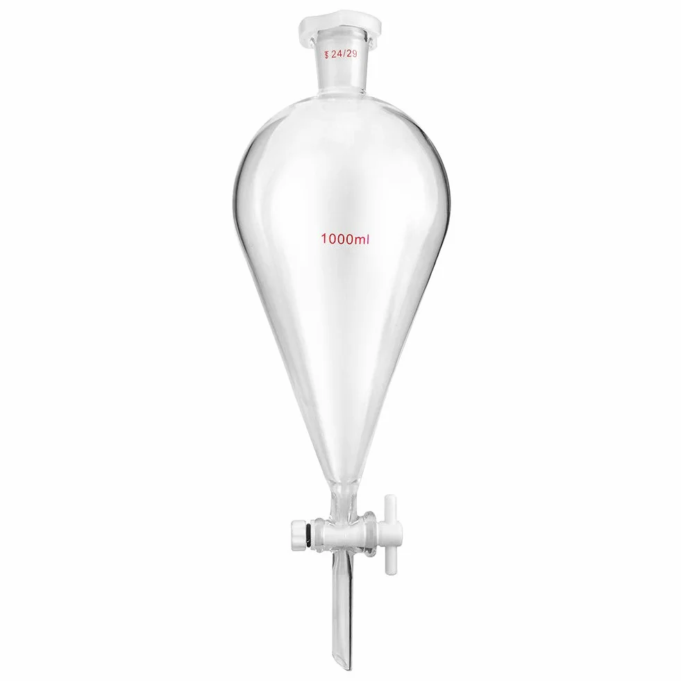 QWORK® rozdzielacz szkło, szkło borokrzemianowe 1000ml, rozdzielacz lejek laboratoryjny ze szklanym kranem 24/29 i kranikiem z PTFE