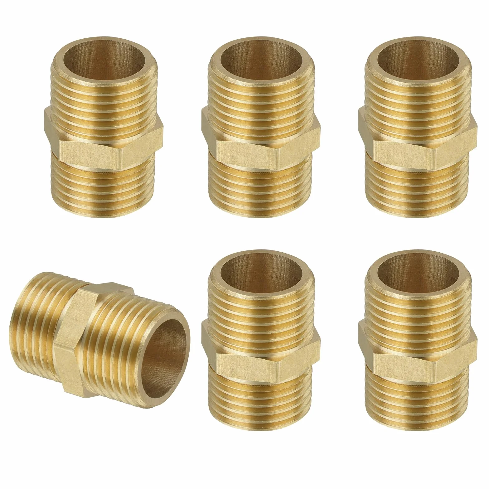 Flintronic Mosiężna złączka podwójna G1/2 cala (Ø 20 mm), 6 sztuk, z uszczelkami gumowymi, złączkami sześciokątnymi, okuciami mosiężnymi, do zaworów