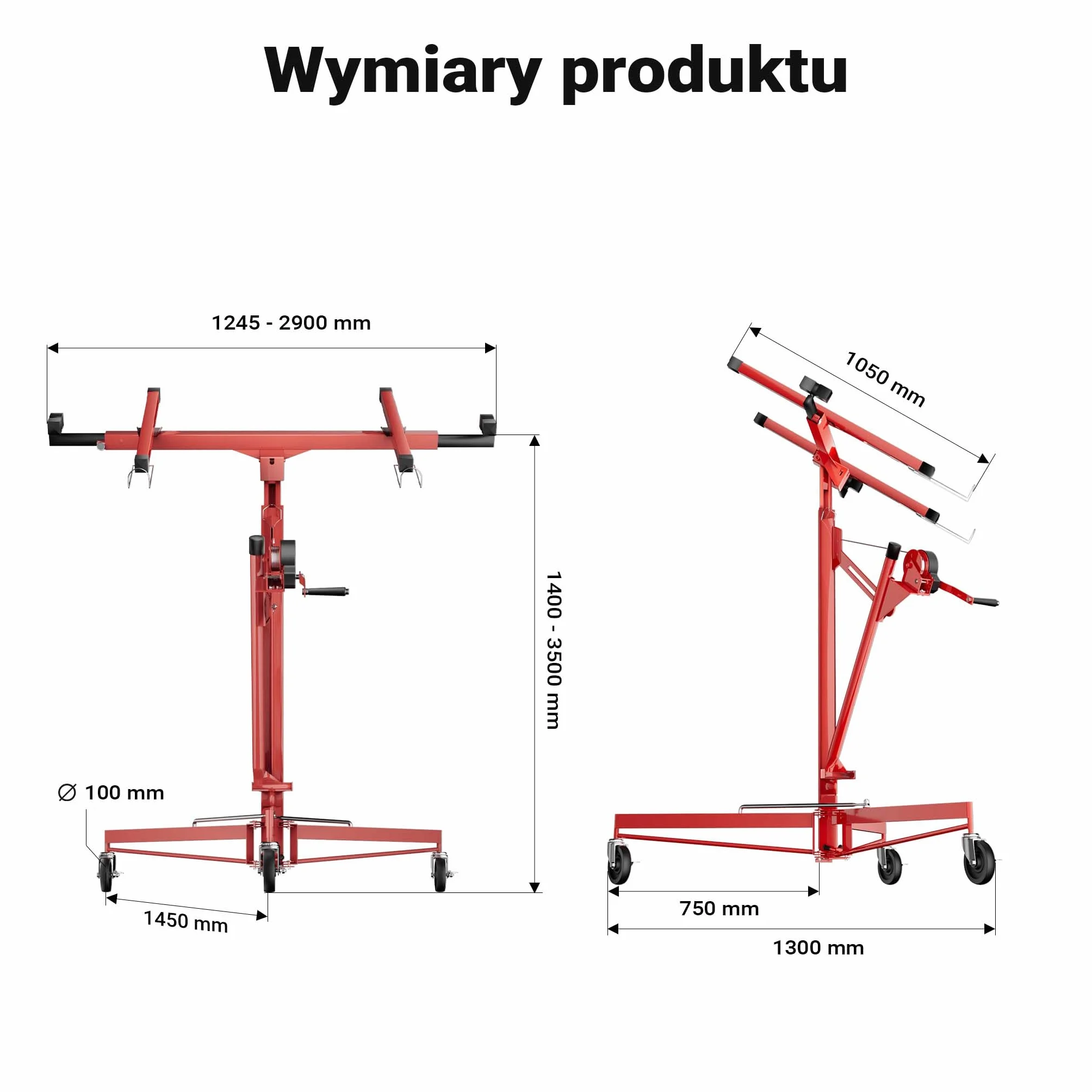 Podnośnik do płyt XXL Zestaw pomoc montażowa XXL 350cm + 140cm wydłużenie do maks. 465cm i 68kg