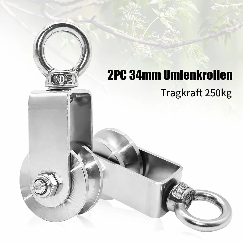 Herbst Rolka zwrotna z łożyskiem kulkowym, linka stalowa ze stali nierdzewnej, nośność 250 kg 34 mm, 4 szt.