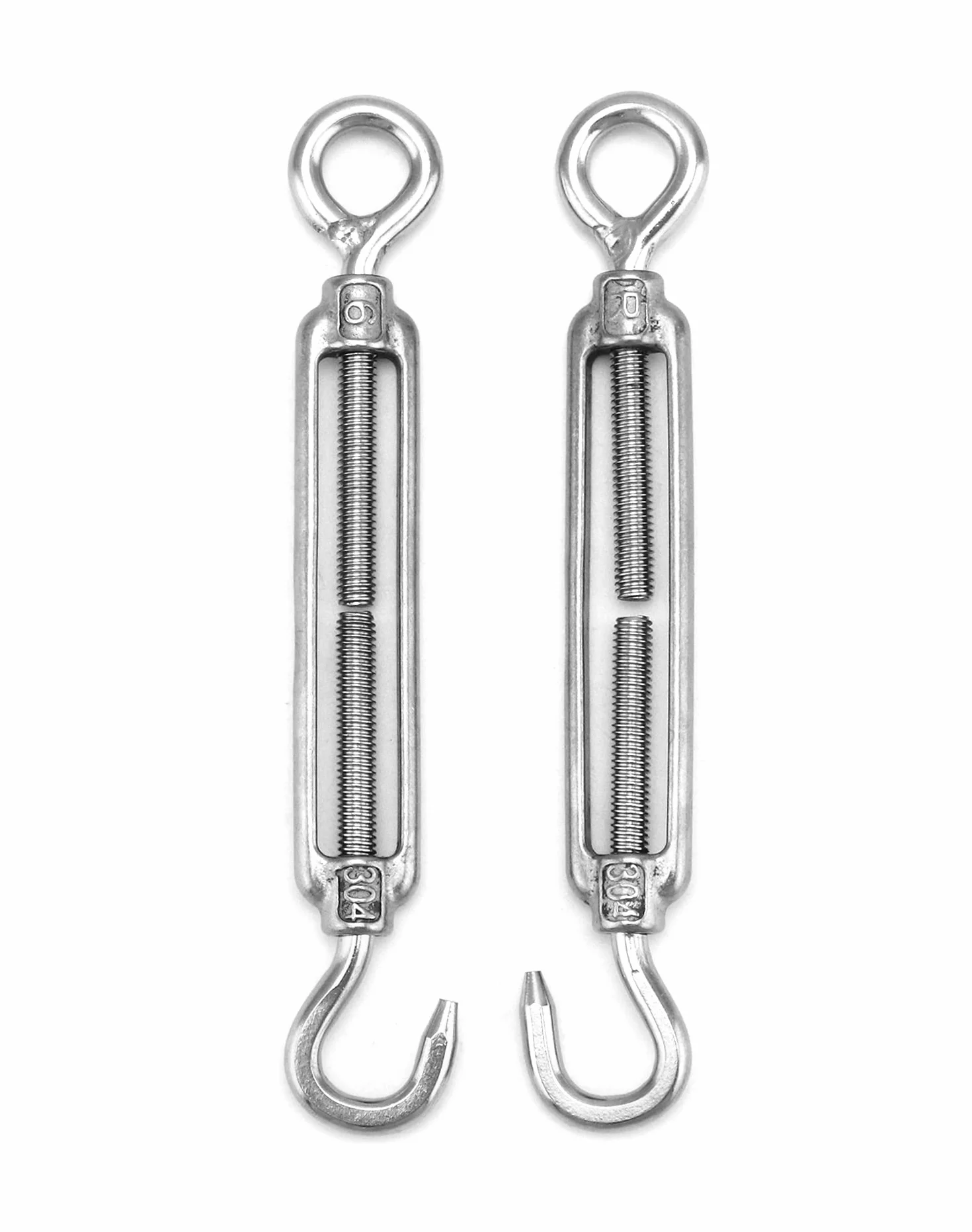 QWORK® 10 szt. Śruba rzymska M6 304 Stal nierdzewna, Regulowany hak i napinacz drutu oczkowego, Hak napinający
