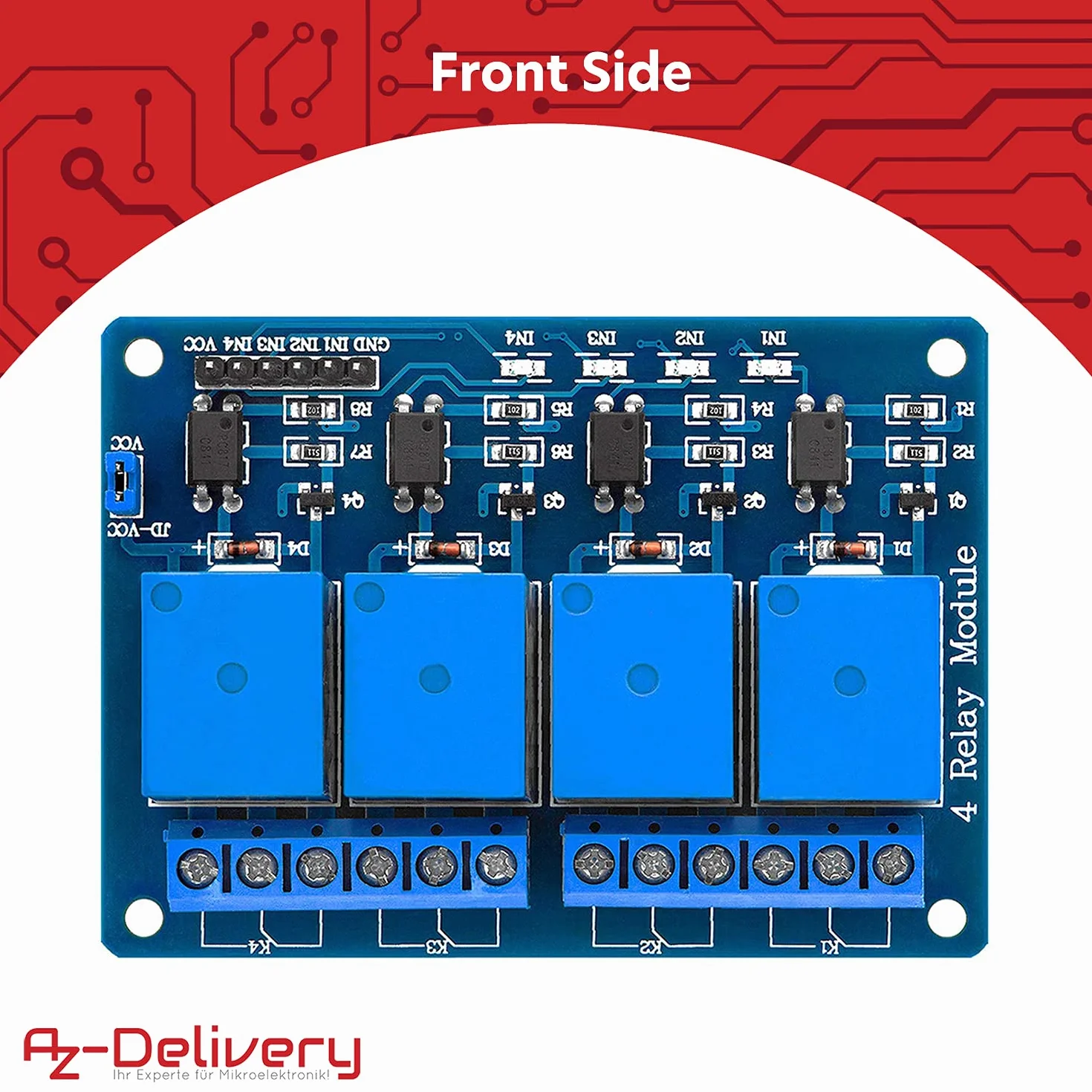 AZDelivery 4-Relay Moduł 5V z Optocoupler Low-Level Trigger kompatybilny z Arduino i Raspberry Pi w tym e-Book!