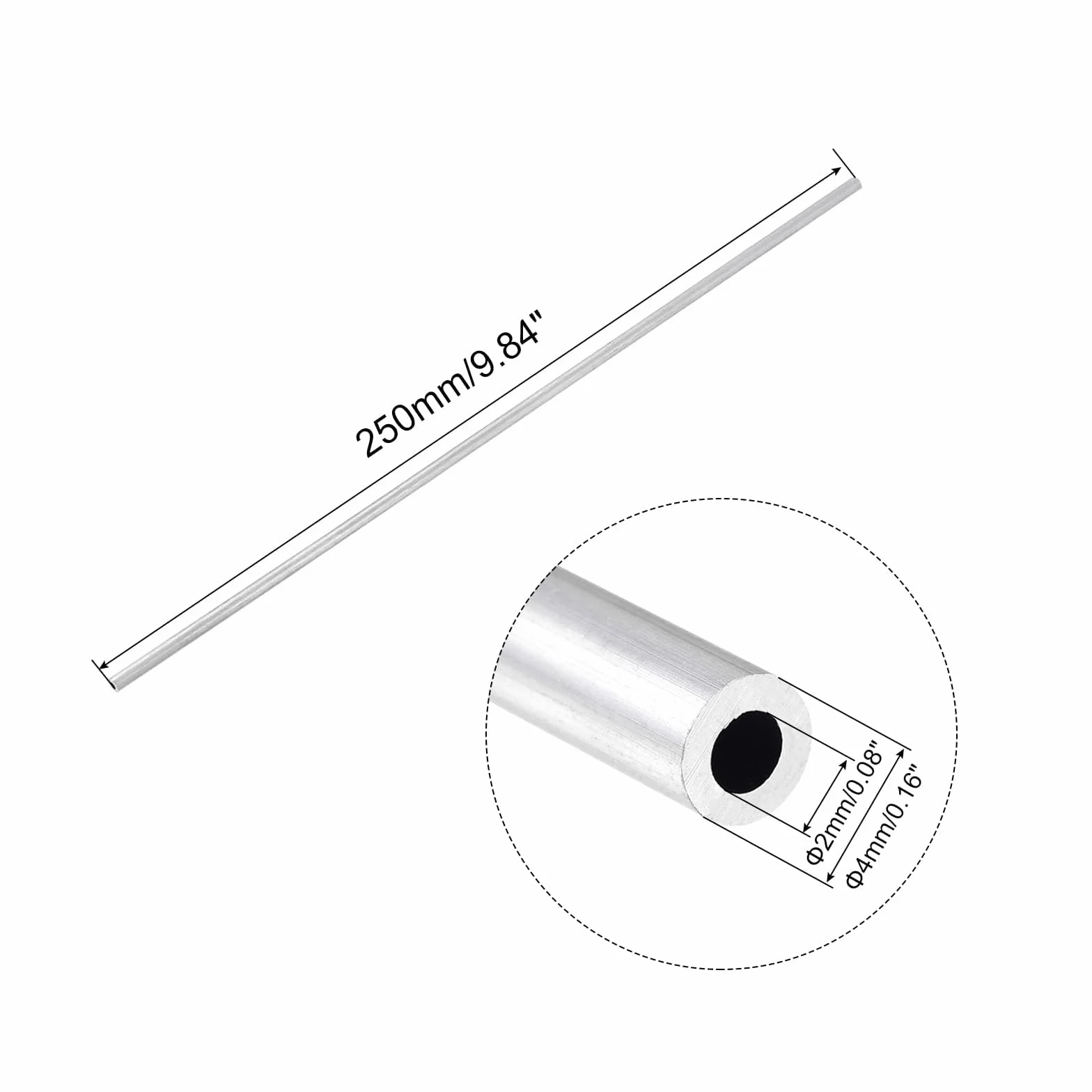 TOP-VIGOR aluminiowa okrągła rura 6063, 4 mm × 2 mm × 250 mm, bezszwowa do projektów DIY