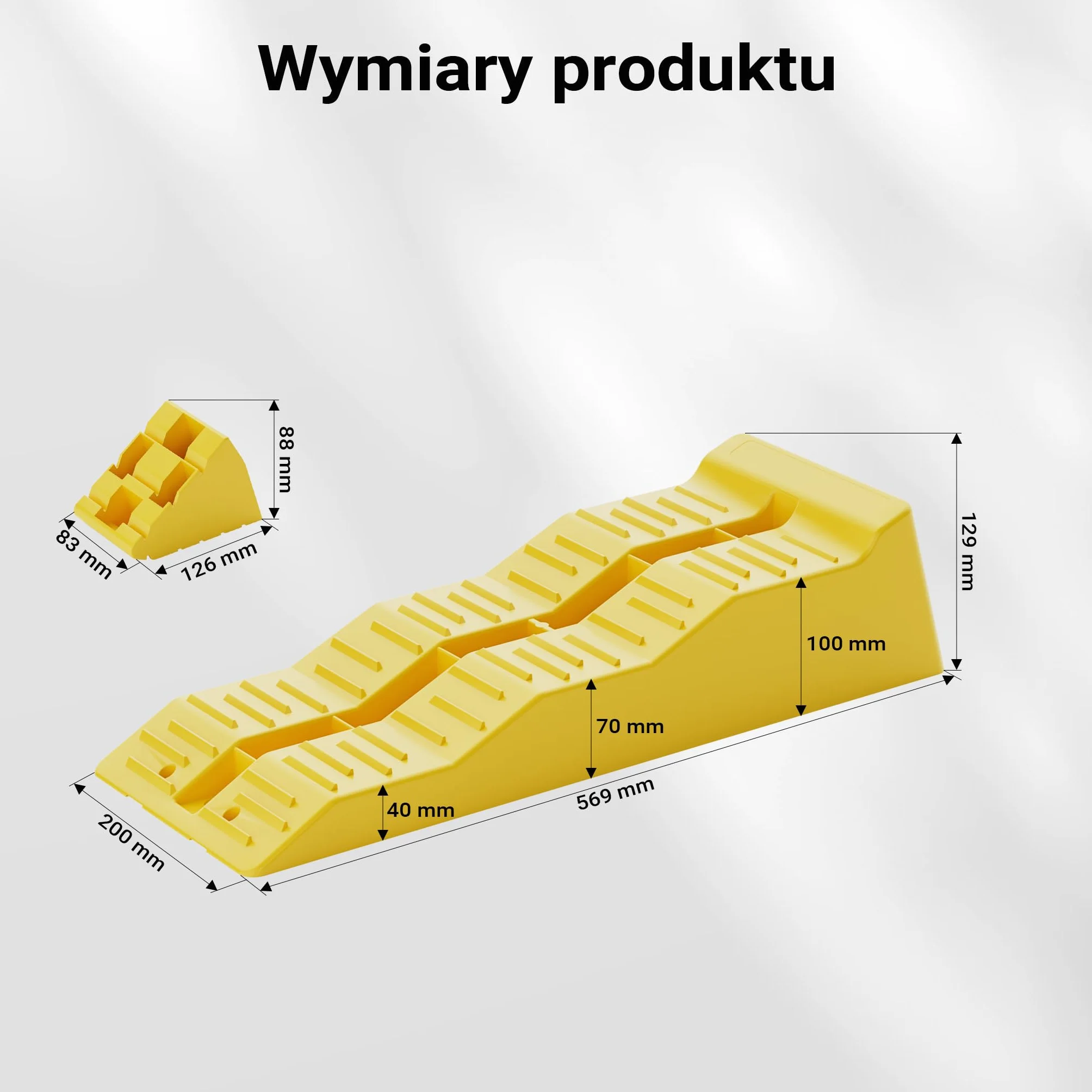 Wiltec Klin najazdowy samochodowy 2 szt. do 3 ton, żółte podjazdy HDPE 4/7/10 cm z blokadami