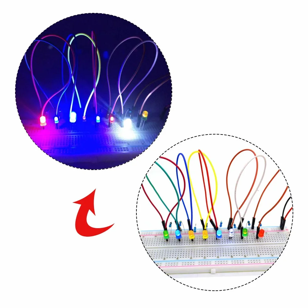 YIXISI 400 Sztuk 3mm zestaw diod LED, 2-pinowe diody elektroluminescencyjne, okrągła lampa LED, diody LED, zestaw rezystorów z różnymi kolorami diod, biały/zielony/czerwony/niebieski/żółty