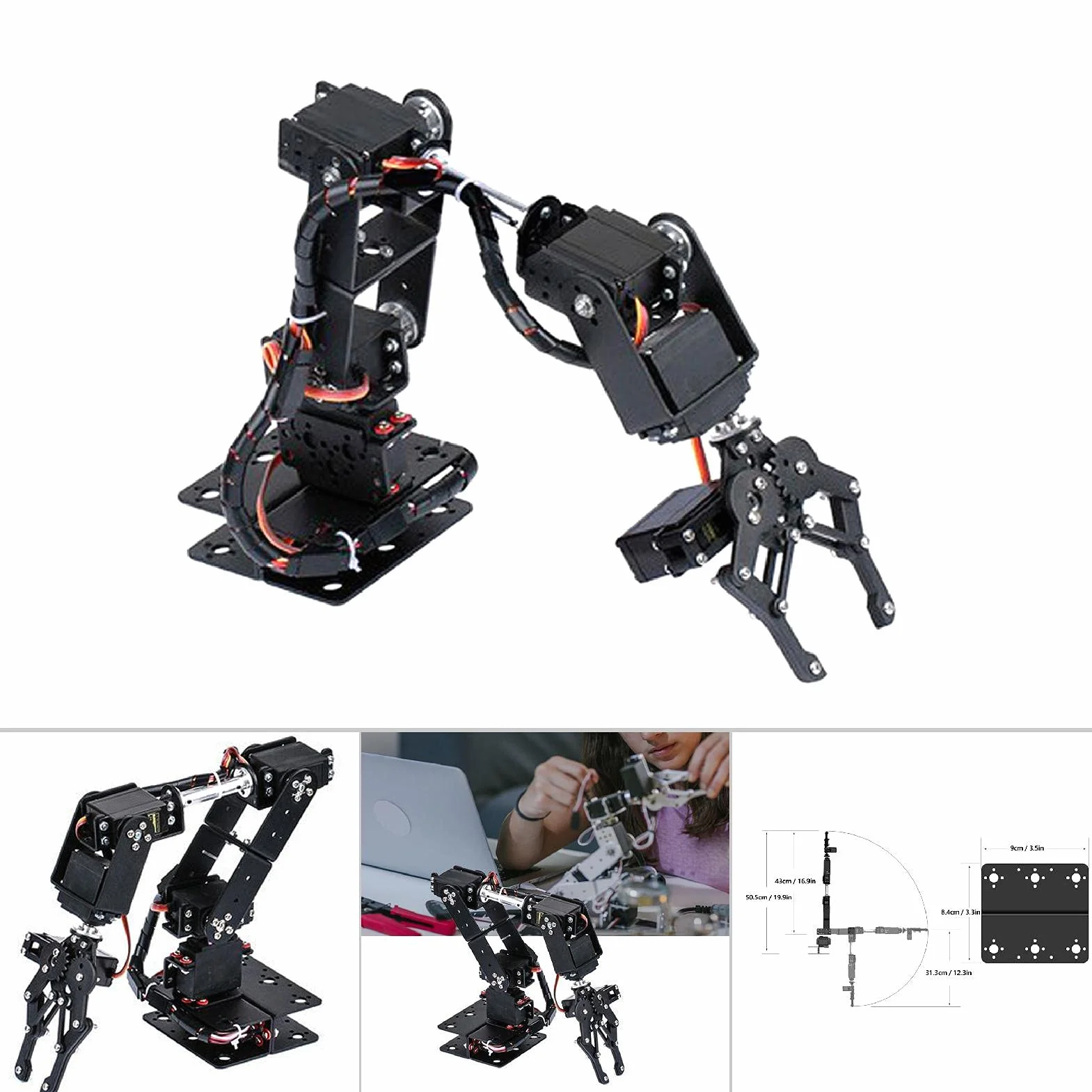 Ramię Mechaniczne, Ramię Robota 6DOF, w Całości z Metalu Programowalny Zestaw Pazurów Mechanicznego Ramienia Robota, Robot Manipulatora Pulpitu ze Sprzężeniem Zwrotnym Parametru Serwo
