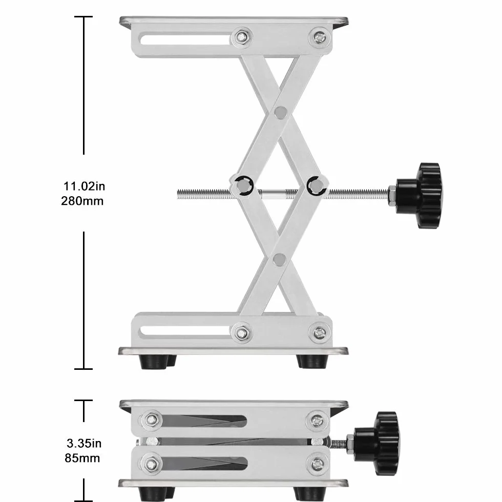 Labasics Lab podnośnik nożycowy, 200 x 200 mm, ze stali nierdzewnej, podest laboratoryjny, podnoszenie, wysokość podnoszenia od 80 mm do 280 mm, nośność 15 kg