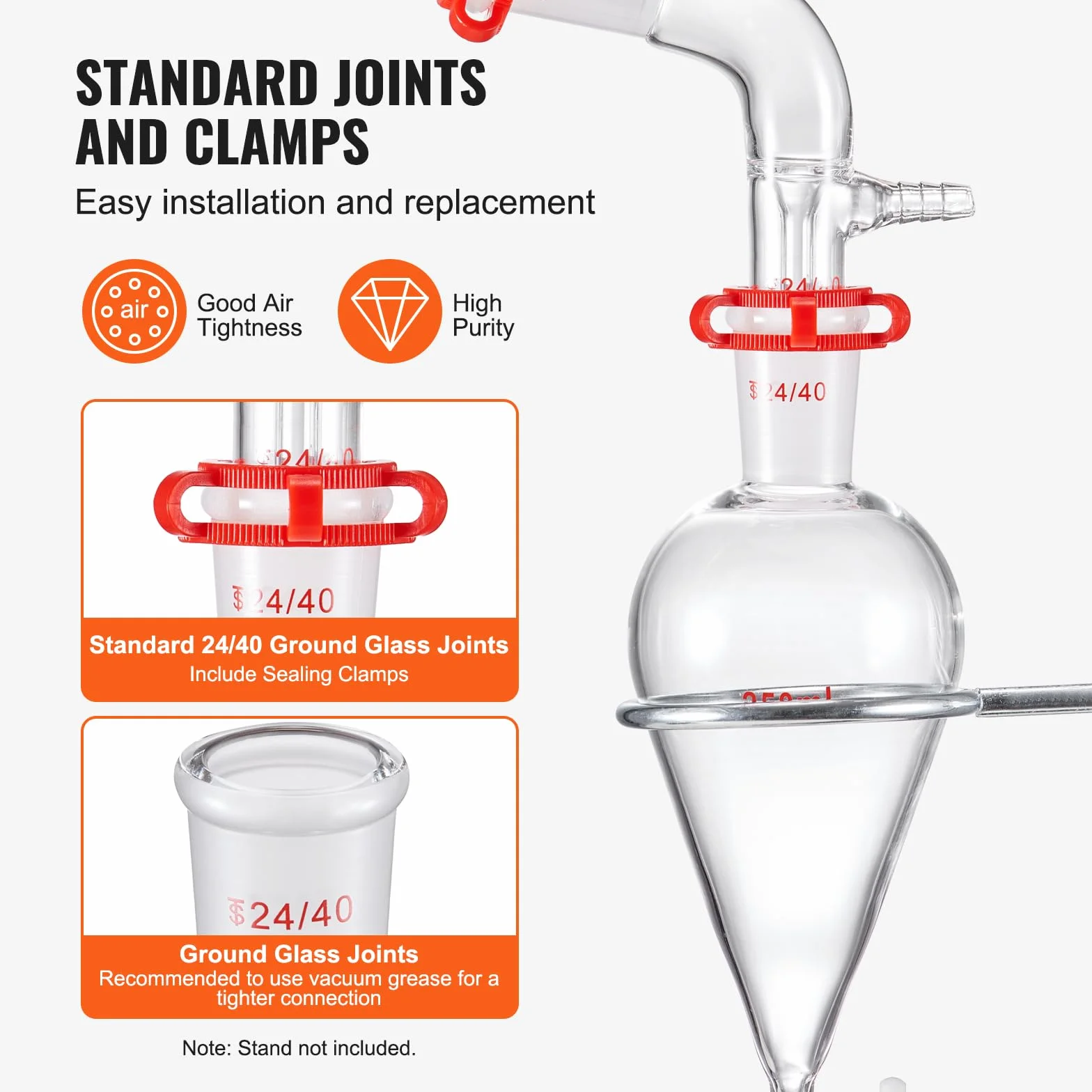 VEVOR Zestaw do destylacji laboratoryjnej, szkło boro, 24/40 połączenia, 1000 ml, 29-częściowy