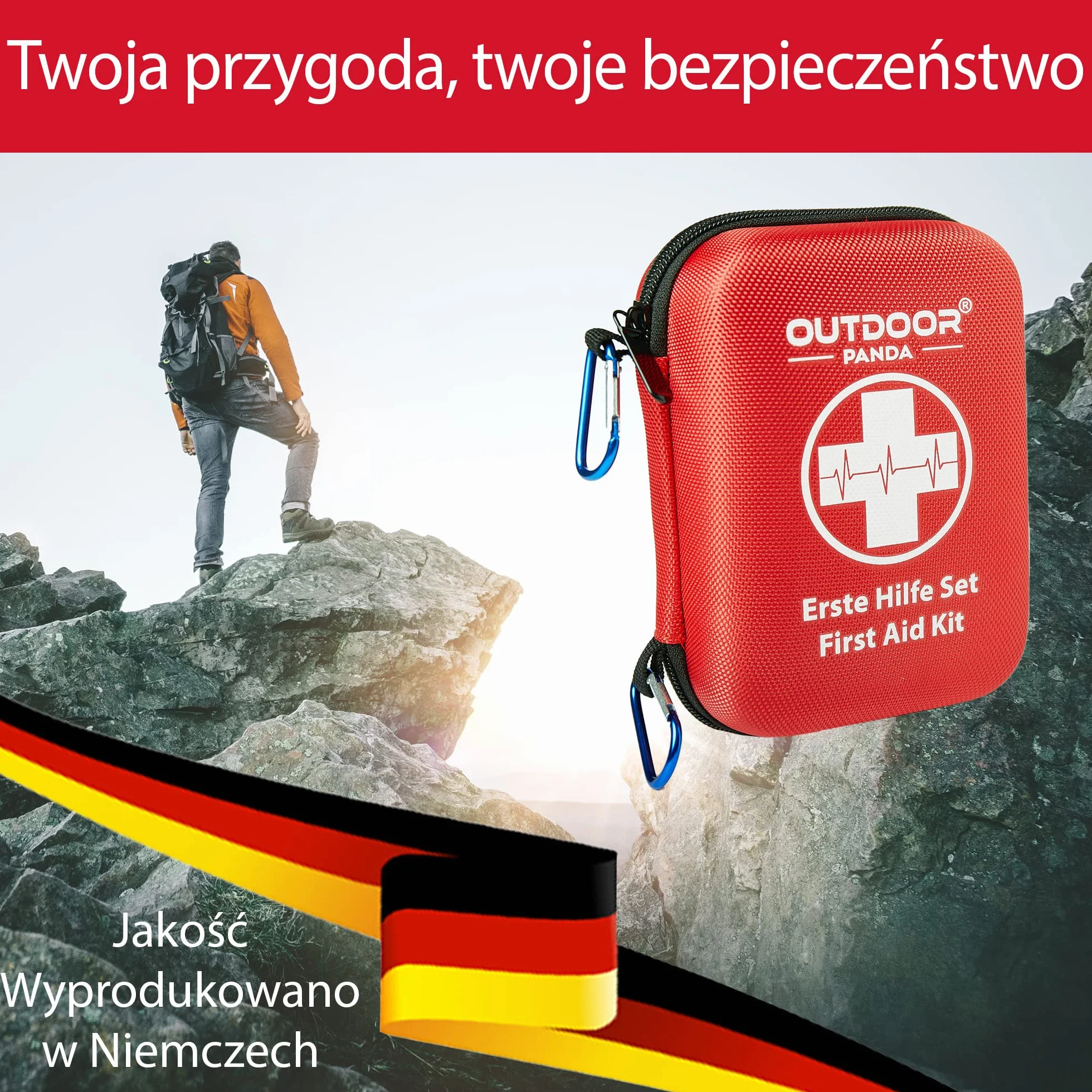 Emergency First Aid Kit z zawartością z Niemiec zgodnie z DIN 13167 | w tym Emergency Resuscitation Aid & Burnshield Gel na oparzenia
