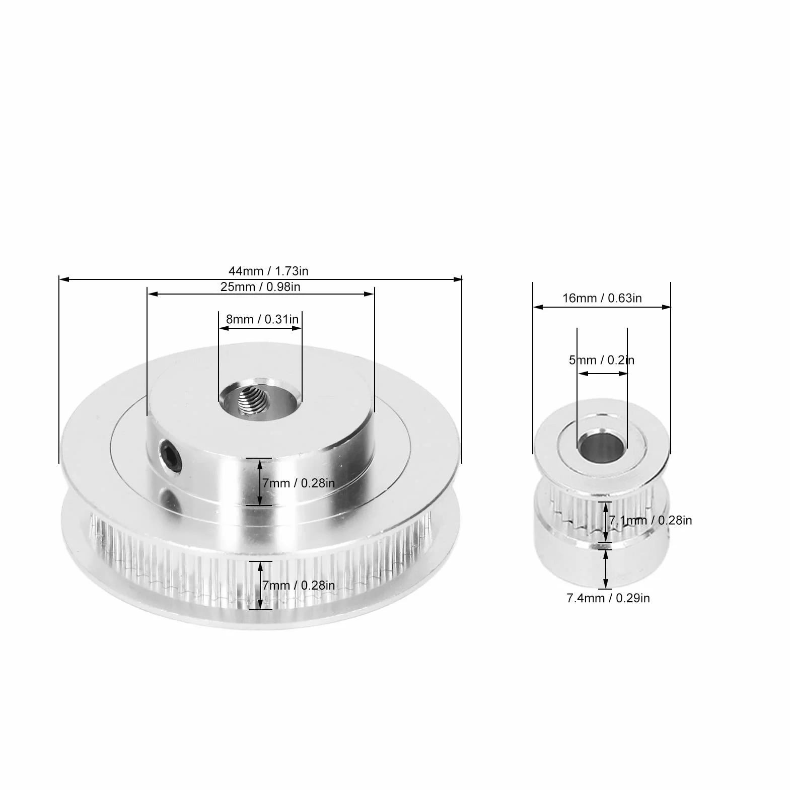 2-pakowe Koło Synchroniczne - Elastyczny, Zamknięty Pasek Rozrządu 20T 60T, Koło Rozrządu ze Stopu Aluminium Długość 200mm, Szerokość 6mm(20t 5mm (0,2 cala) plus 60t 8mm (0,31 cala))