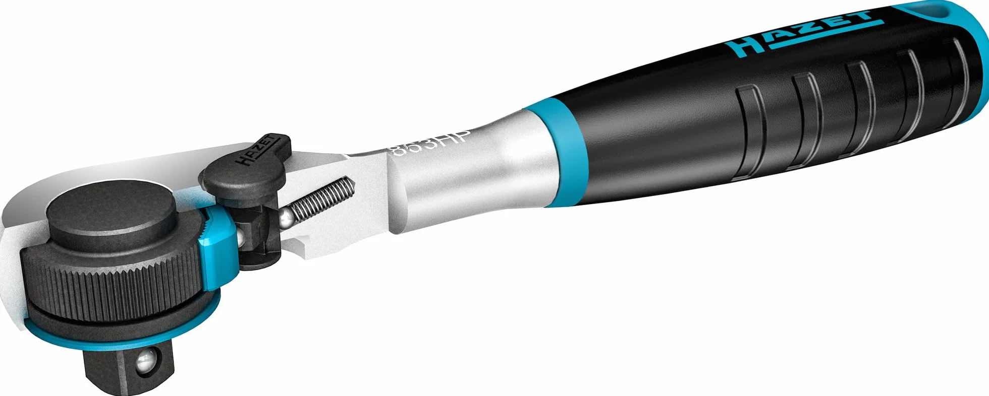 HAZET HiPer drobnozębna grzechotka dwustronna 863HP, napęd czworokątny 6,3 mm (1/4 cala), mały kąt pracy (4°), wyjątkowo mocna, umożliwia pracę w najciaśniejszych przestrzeniach montażowych