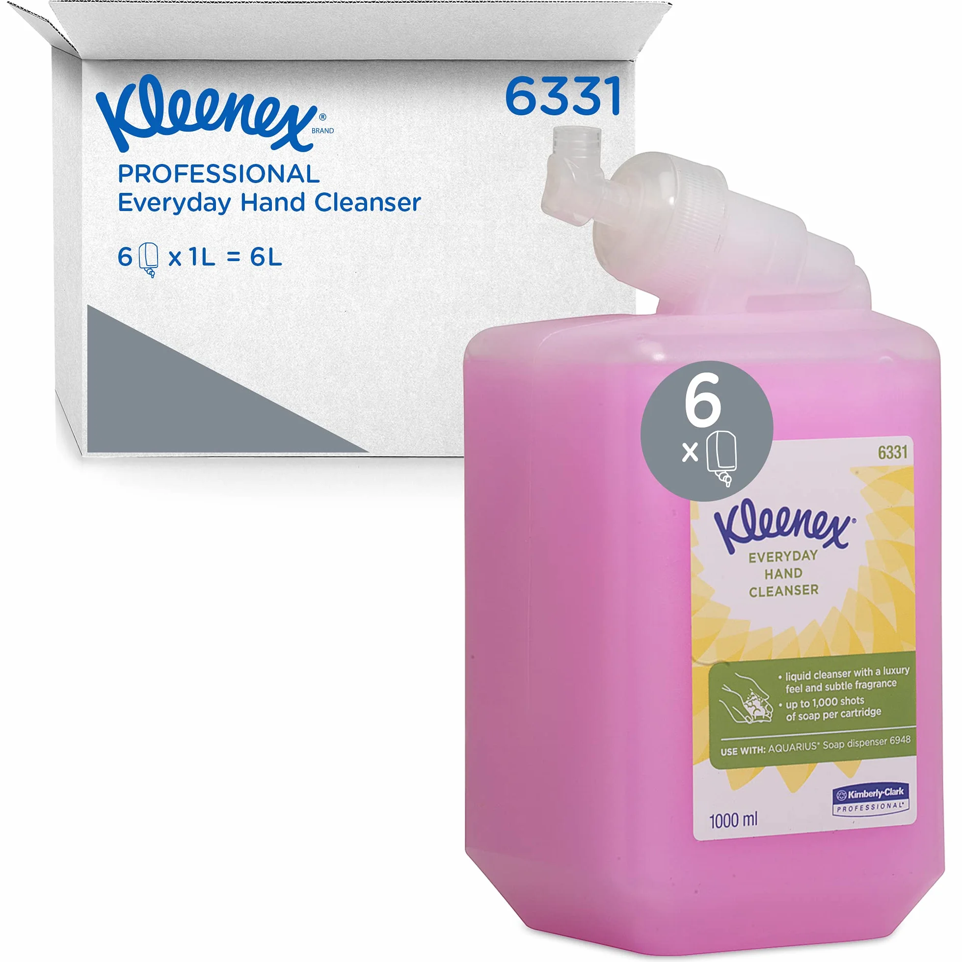 Kleenex, 6331, mydło do rąk do codziennego użytku, 1 l, różowe, 6 x kaseta uzupełniająca 1 l
