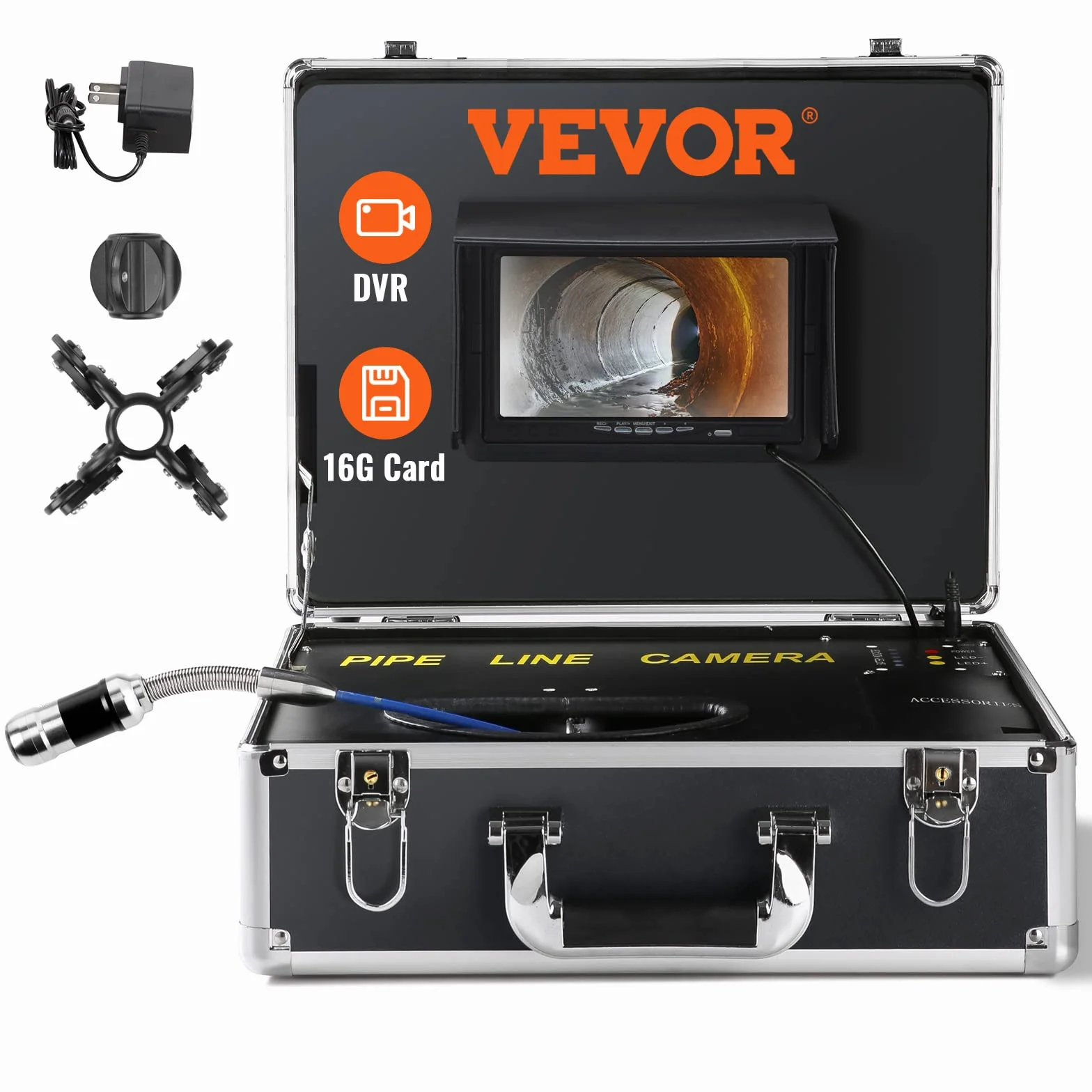 VEVOR Kamera inspekcyjna 30 m 7'' Endoskop IP68 DVR 12 LED z kartą SD 16 GB