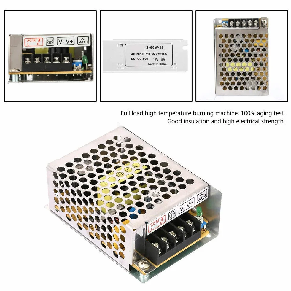 Zasilacz LED 12V 5A AC/DC 60W regulowany uniwersalny