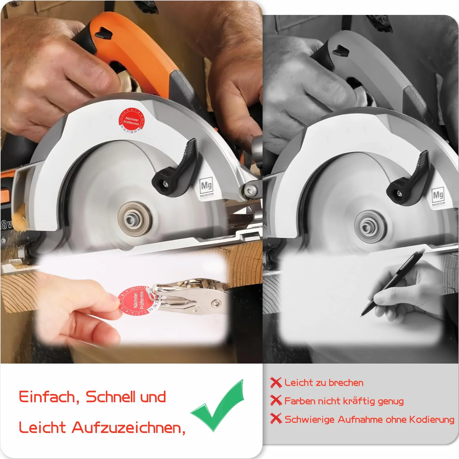 Plakietki kontrolne 30 mm z otworem 3 mm, czerwone, samoprzylepne, 2025-2030, zestaw 1000 sztuk