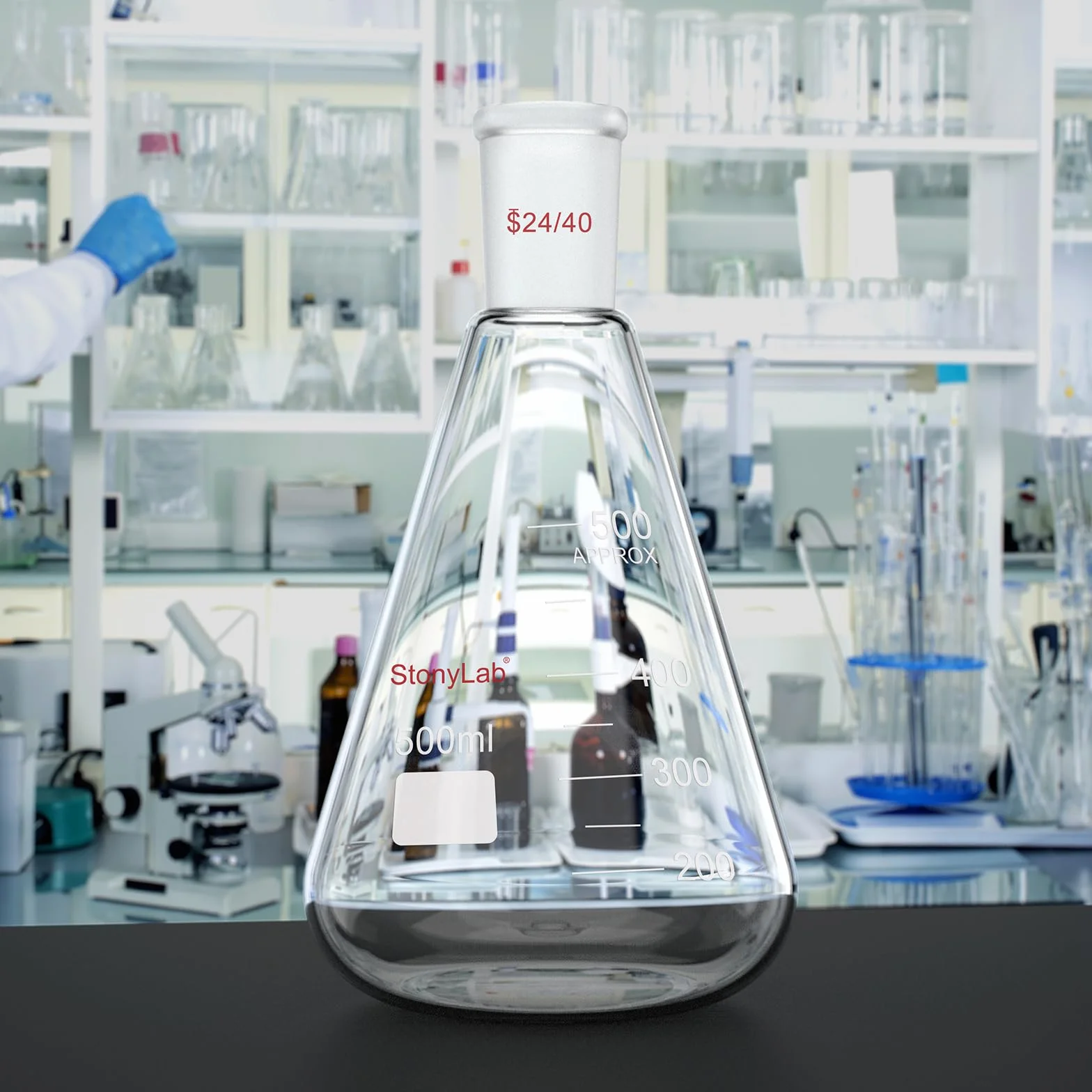 Erlenmeyer Flask 24/40 500ml Vidrio de Borosilicato Pared Gruesa con Junta Cónica
