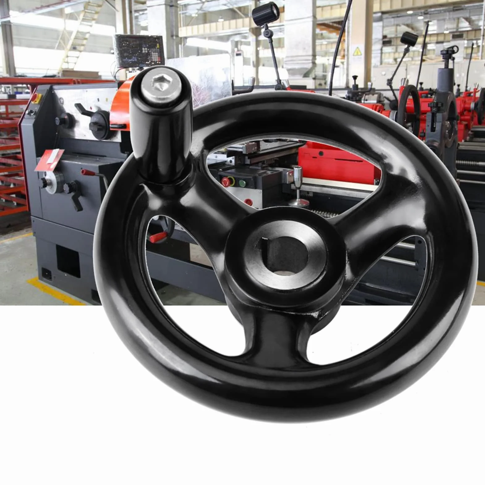Pokrętło czarne okrągłe 3-szprychowe koło ręczne 3 pokrętło ręczne Plastikowe koło ręczne z uchwytem obrotowym 12 * 100mm do tokarki przemysłowej