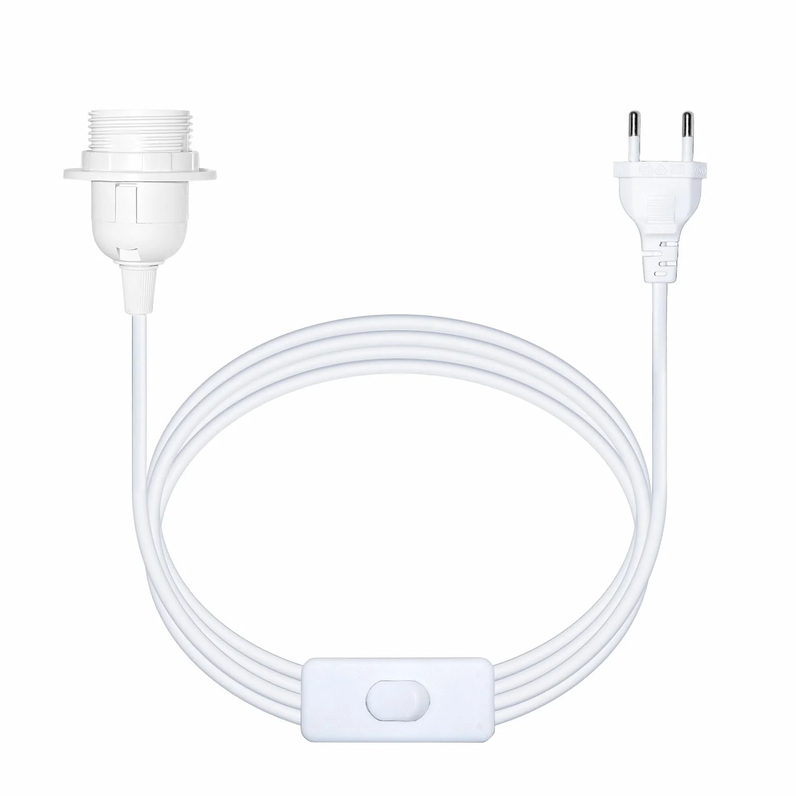 Oprawa lampy E27, biała, 3,5 m, z przełącznikiem i wtyczką euro, AC 230 V, kabel oprawka lampy E27 z pierścieniem śrubowym do abażuru, do lampy wiszącej, papierowej, 1 szt