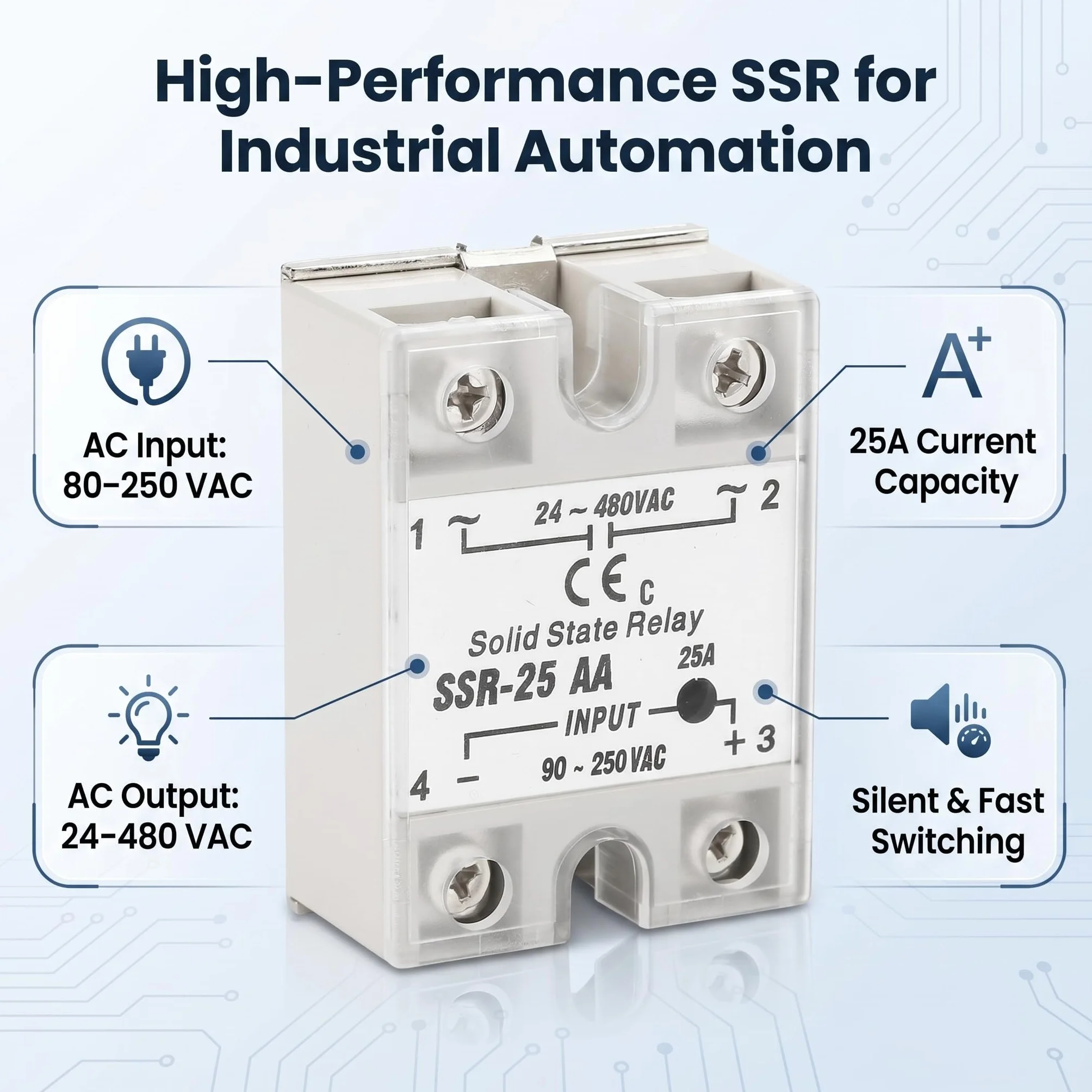 Ssr25 Aa 25A Solid State, Ssr 25 Aa 230V Relay Relay Module Ssr Acac Input 80250V Ac Output 24480V Ac