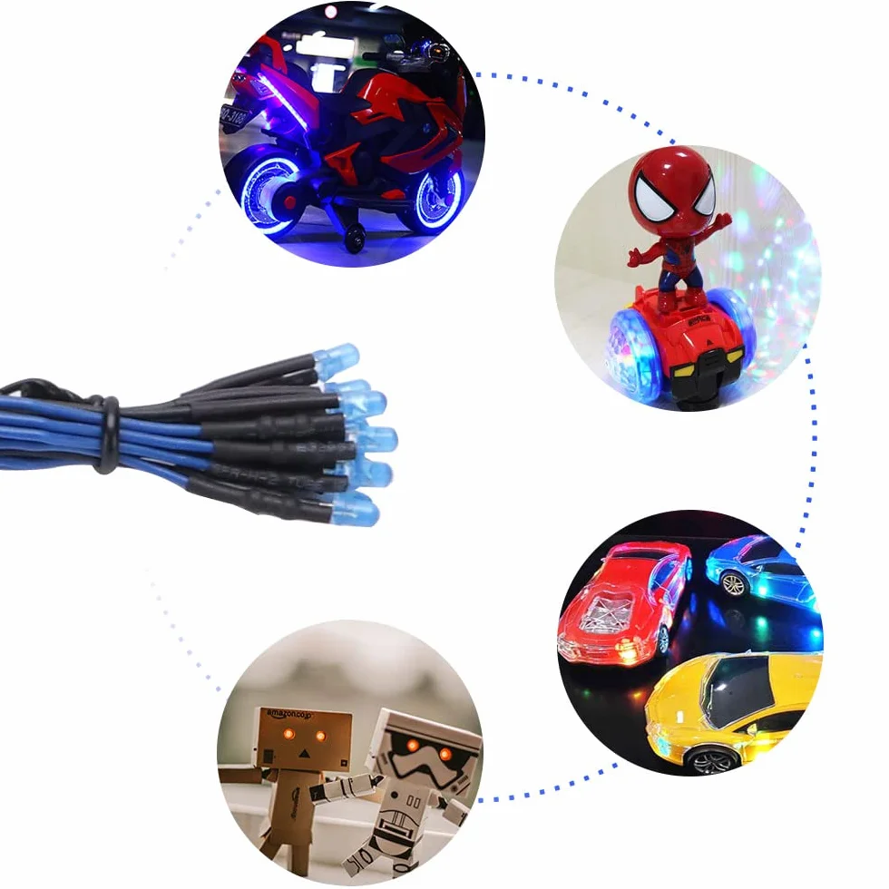 YIXISI 60 Sztuk 3mm Diody LED Light 6 Kolorów (Każdy Kolor 10 Sztuk) z Rozproszoną Kolorową Soczewką, Ultra Jasny 12V 20cm Wstępnie Okablowany, Pomarańczowy/Biały/Czerwony/Niebieski/Zielony/Żółty