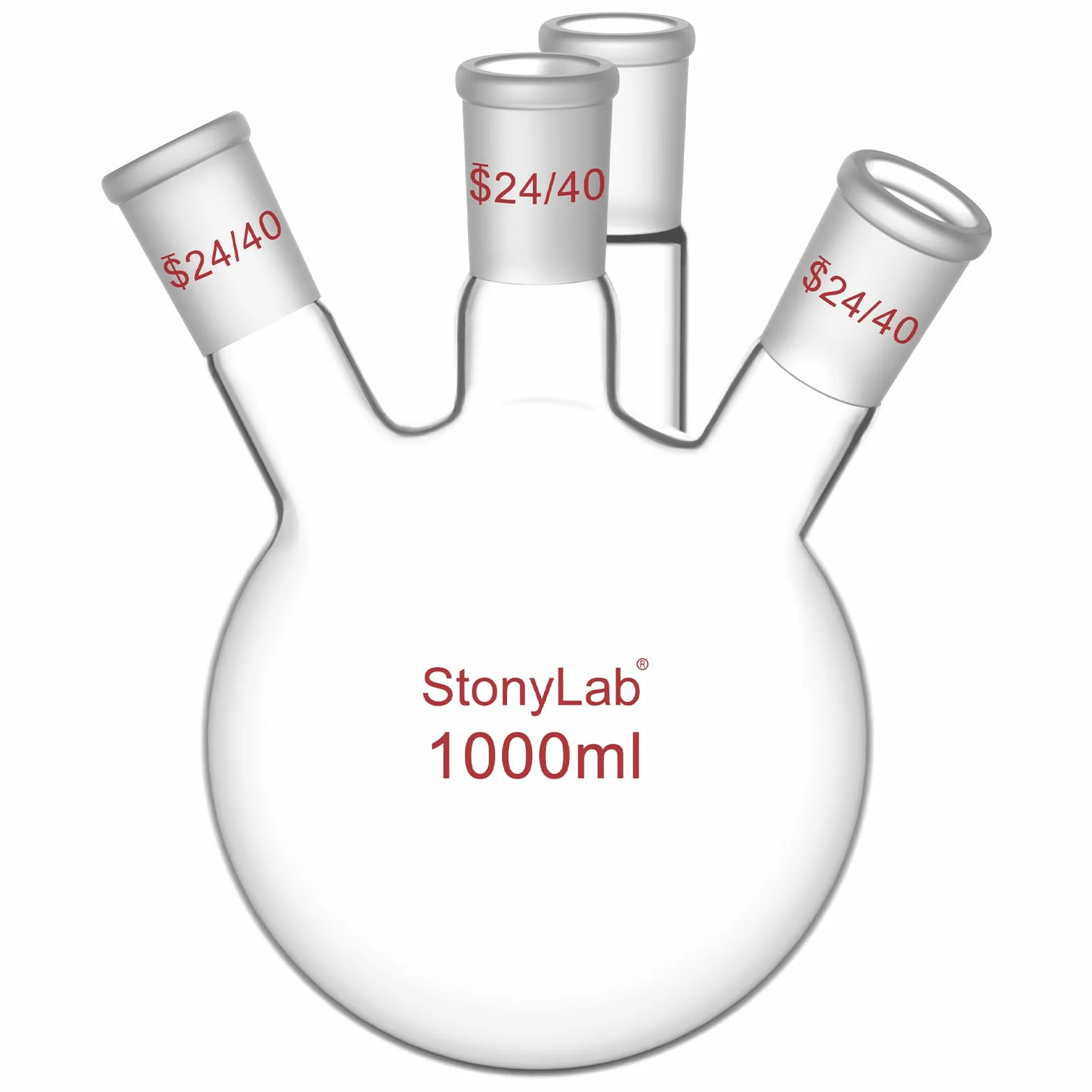 Butelka RBF z 4 szyjkami, okrągła podstawa, ciężka ścianka, szkło borokrzemowe, 1000 ml, standardowy stożek 24/40