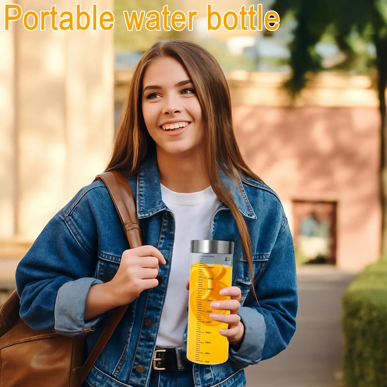 Zestaw 4 szklanych butelek 500 ml z pokrywką ze stali nierdzewnej i skalą pomiarową, nie zawierają BPA, nadają się do mycia w zmywarce, ze szkła borokrzemowego, idealne do smoothie, soków, kawy