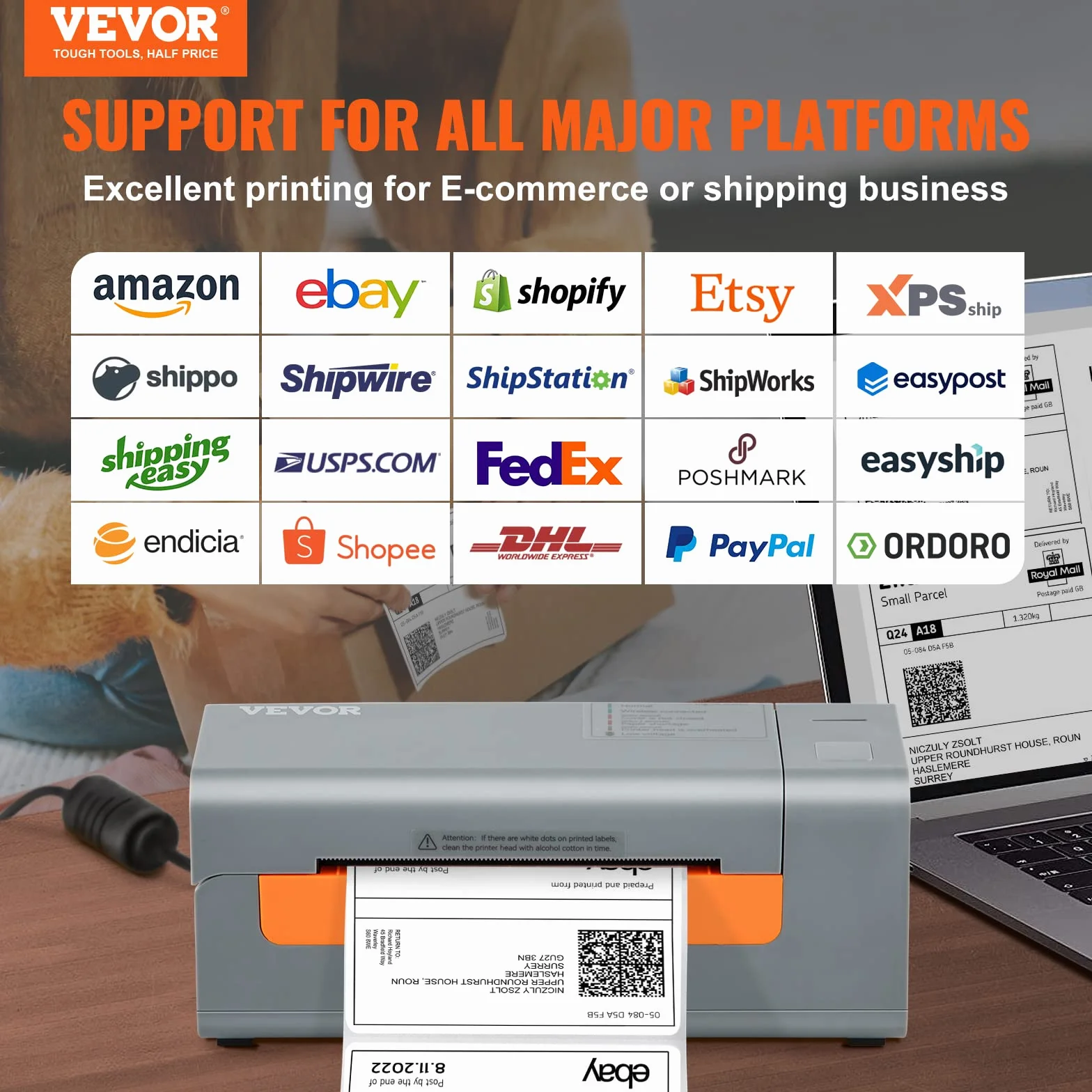 VEVOR Thermal Label Printer 203DPI 4x6 USB 150 mm/s bezpośrednia termiczna drukarka etykiet szara