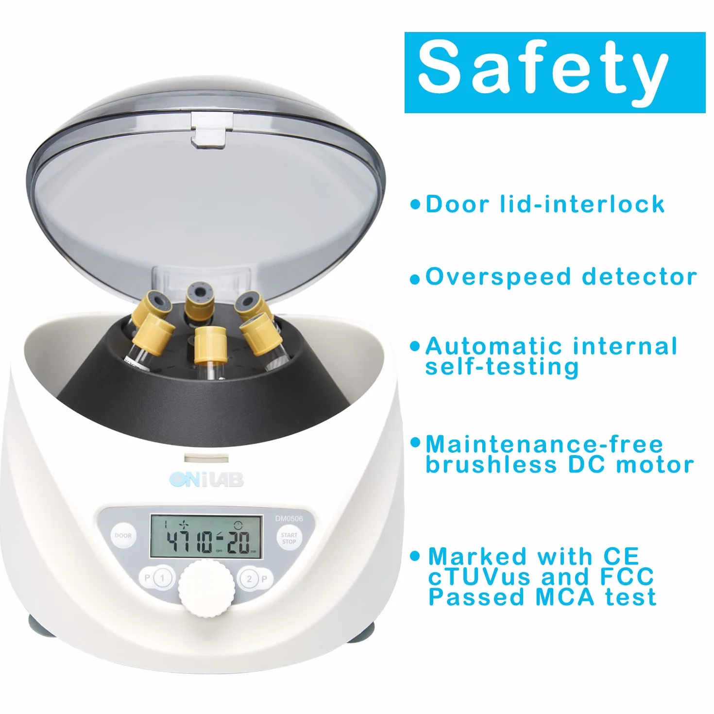 ONiLAB Labor PRP wirówka stołowa 6 x 15 mL/10 mL/7 ml/1,5-5 ml, 300-5000 obr./min (maks. 2600 xg RCF), LCD Digital Desktop Labor, wirówka z timerem 30 sek/99 min, dwa programy szybkiego uruchamiania