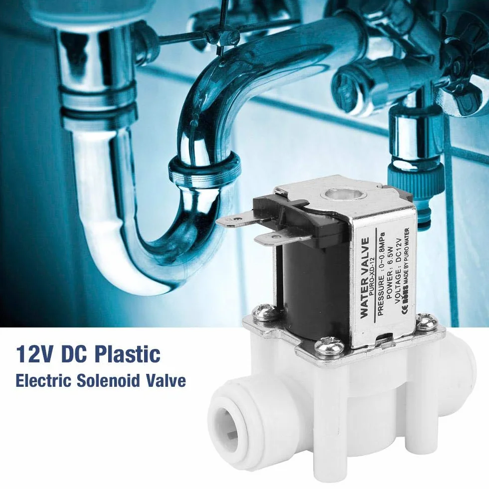 Elektrozawór 12V, DC12V Normalnie zamknięty zawór wodny Elektryczny plastikowy zawór elektromagnetyczny 3/8 "szybkozłącze do oczyszczania wody