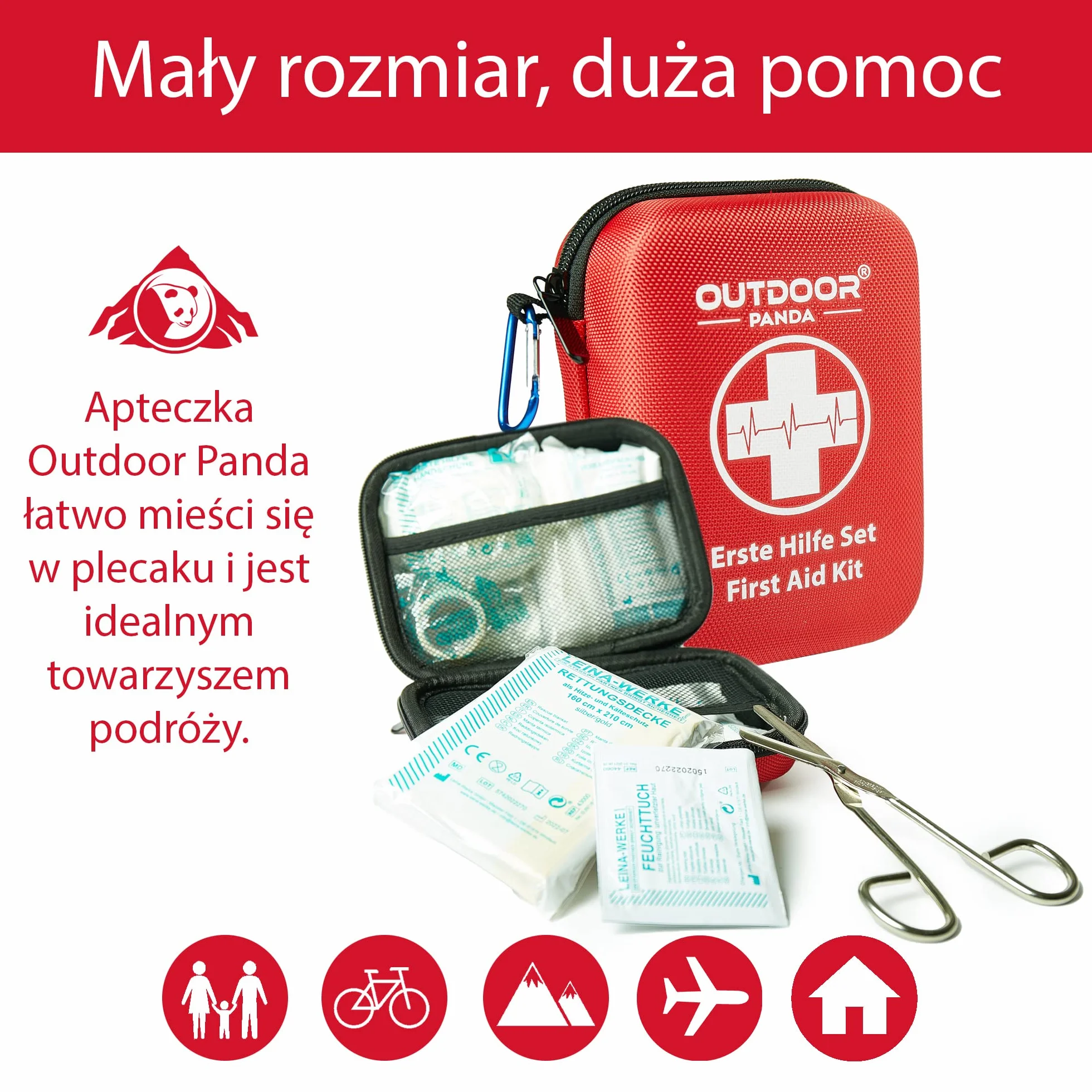 Emergency First Aid Kit z zawartością z Niemiec zgodnie z DIN 13167 | w tym Emergency Resuscitation Aid & Burnshield Gel na oparzenia