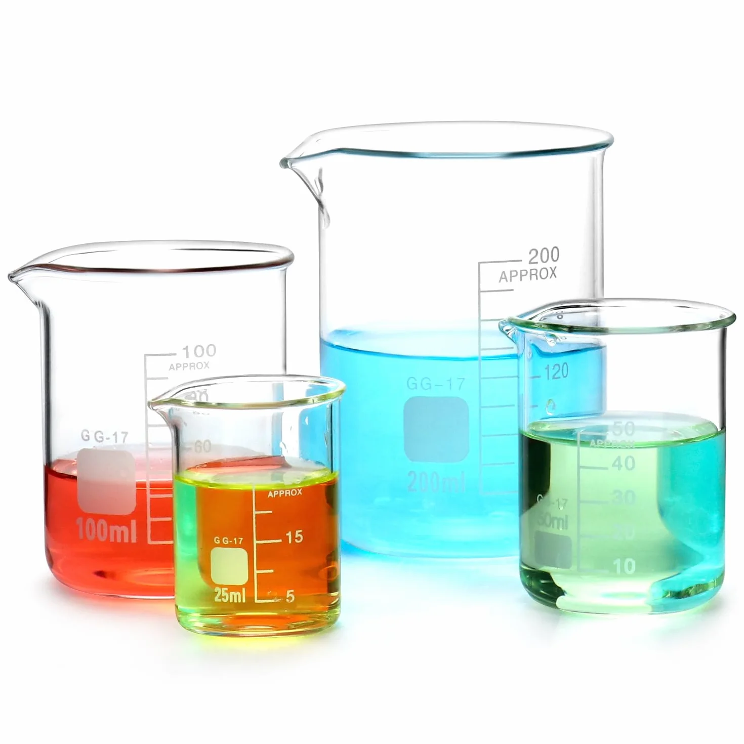 QWORK Becher zestaw 4 miarek 25-200 ml szkło borokrzemowe 3.3 laboratorium