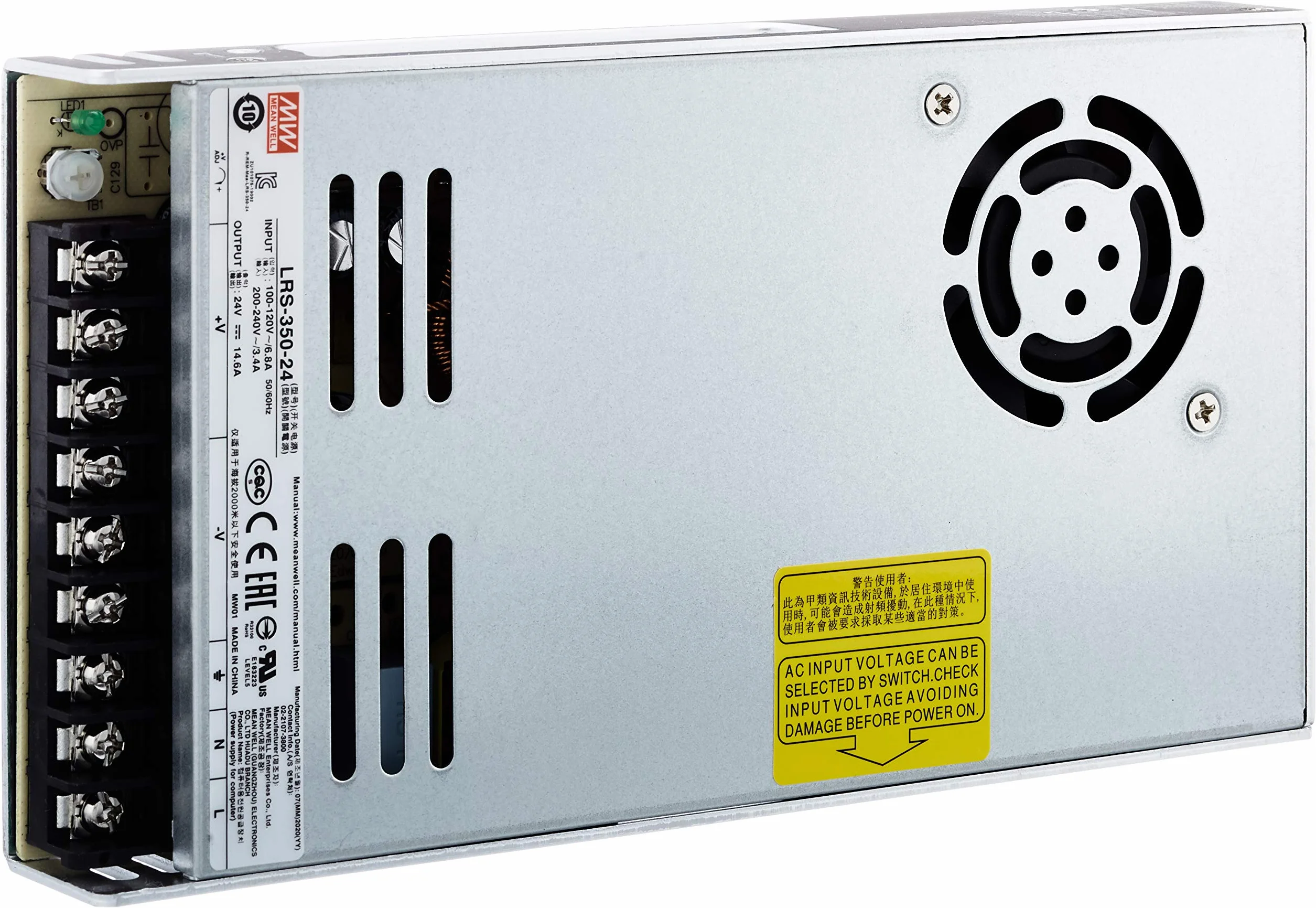 Meanwell Przełączany zasilacz, zamknięta konstrukcja, 1 wyjście, VIN = 180-264 VAC, VDC = 240-370 V, 24 V, 350 W