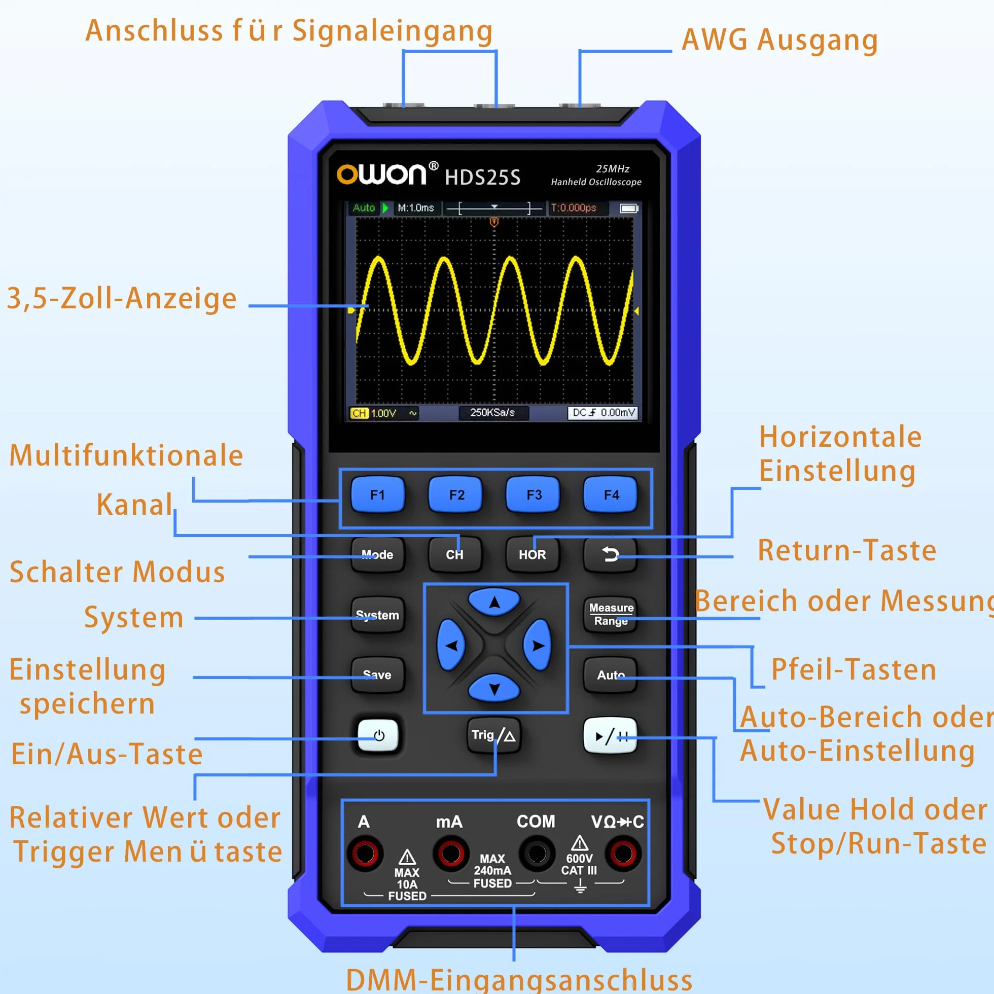 OWON Oscyloskop 25 MHz dwukanałowy 3 w 1 OSC+DMM+AWG HDS25S