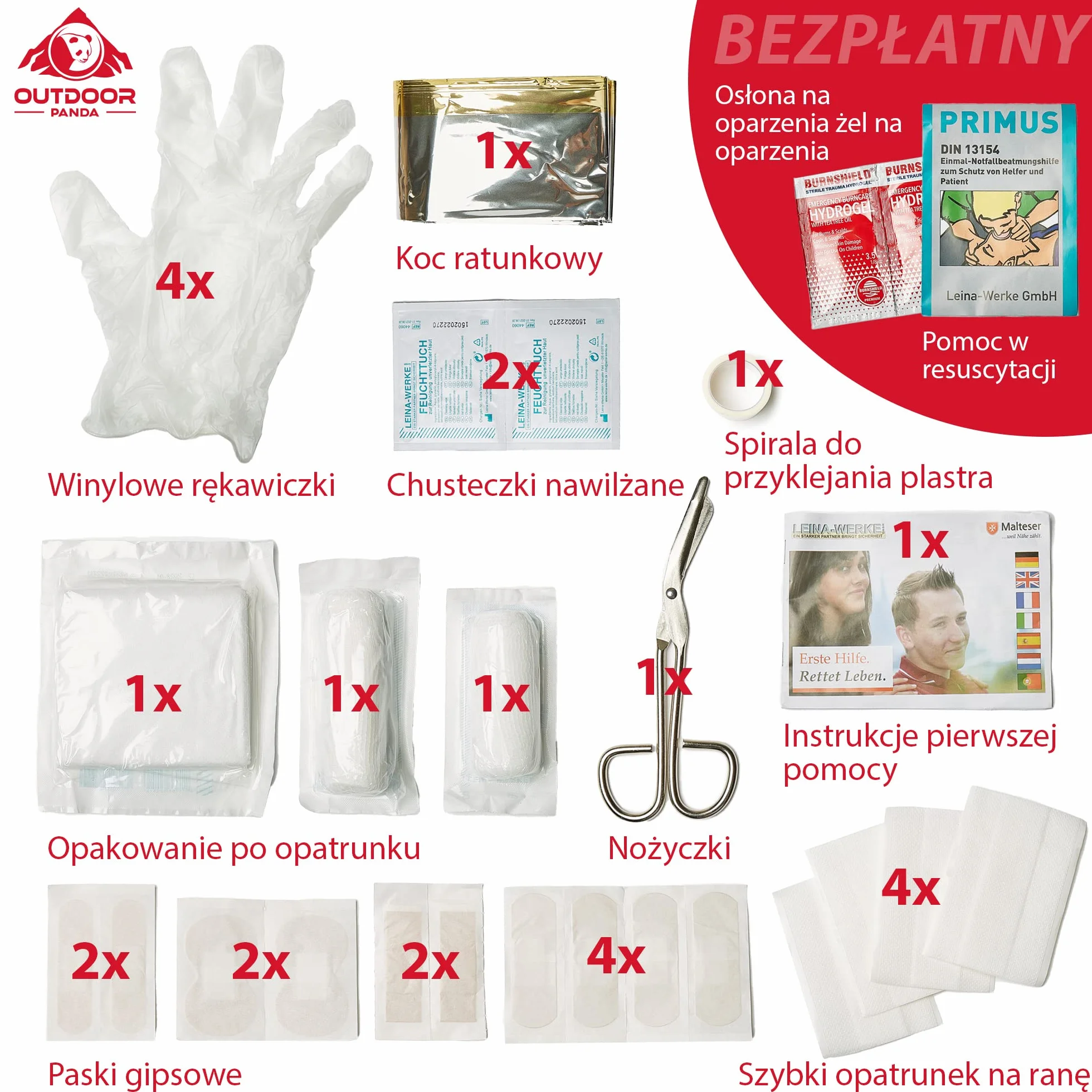 Emergency First Aid Kit z zawartością z Niemiec zgodnie z DIN 13167 | w tym Emergency Resuscitation Aid & Burnshield Gel na oparzenia
