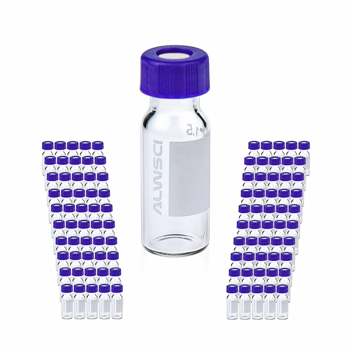 ALWSCI 2 ml HPLC szklane buteleczki 9-425 przezroczyste z niebieską zakrętką PTFE silikon Septa 100 sztuk