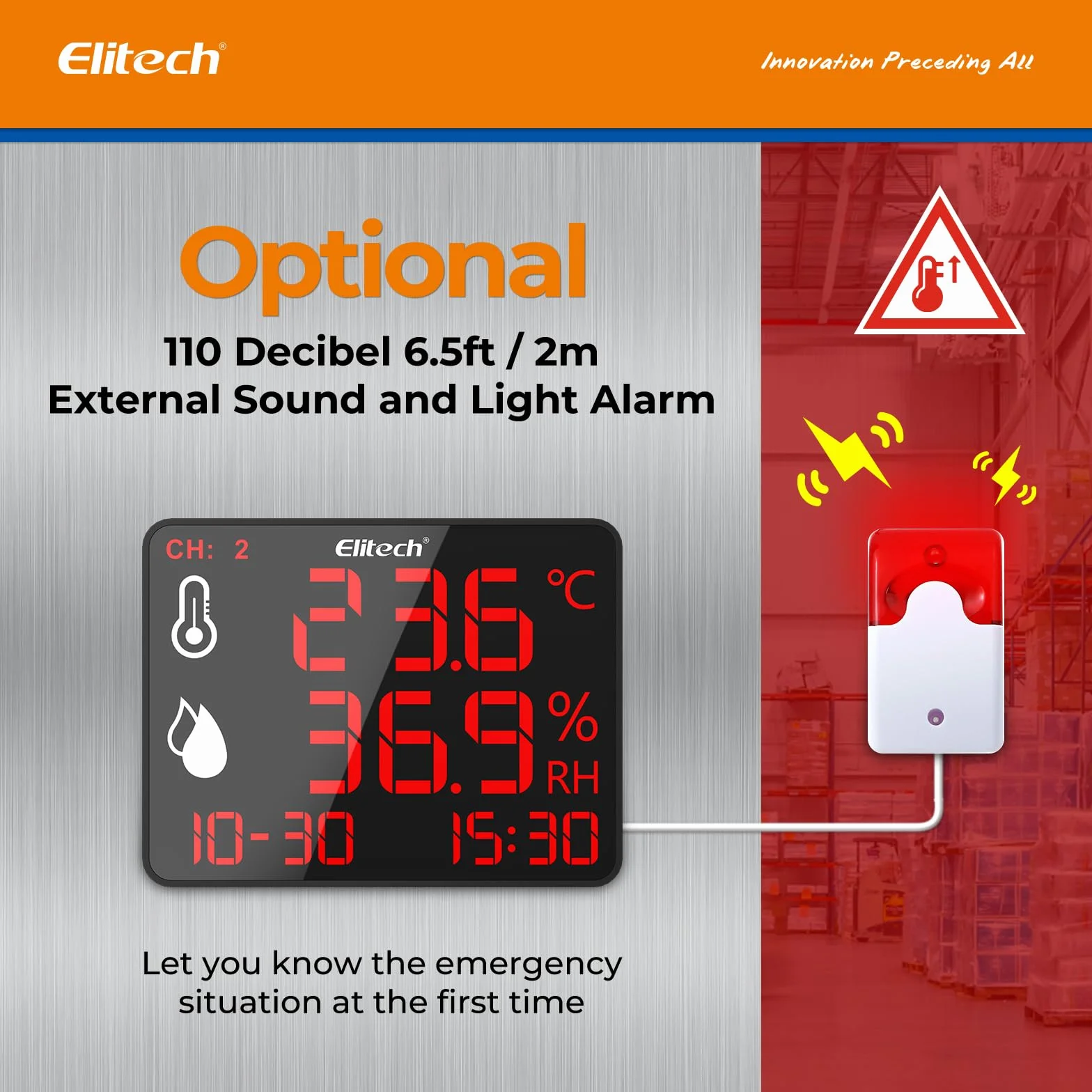 Elitech Cyfrowy termometr z higrometrem DR-230-THDE z podwójną sondą zewnętrzną 2x2m, rejestrator Bluetooth 30000 punktów, duży ekran