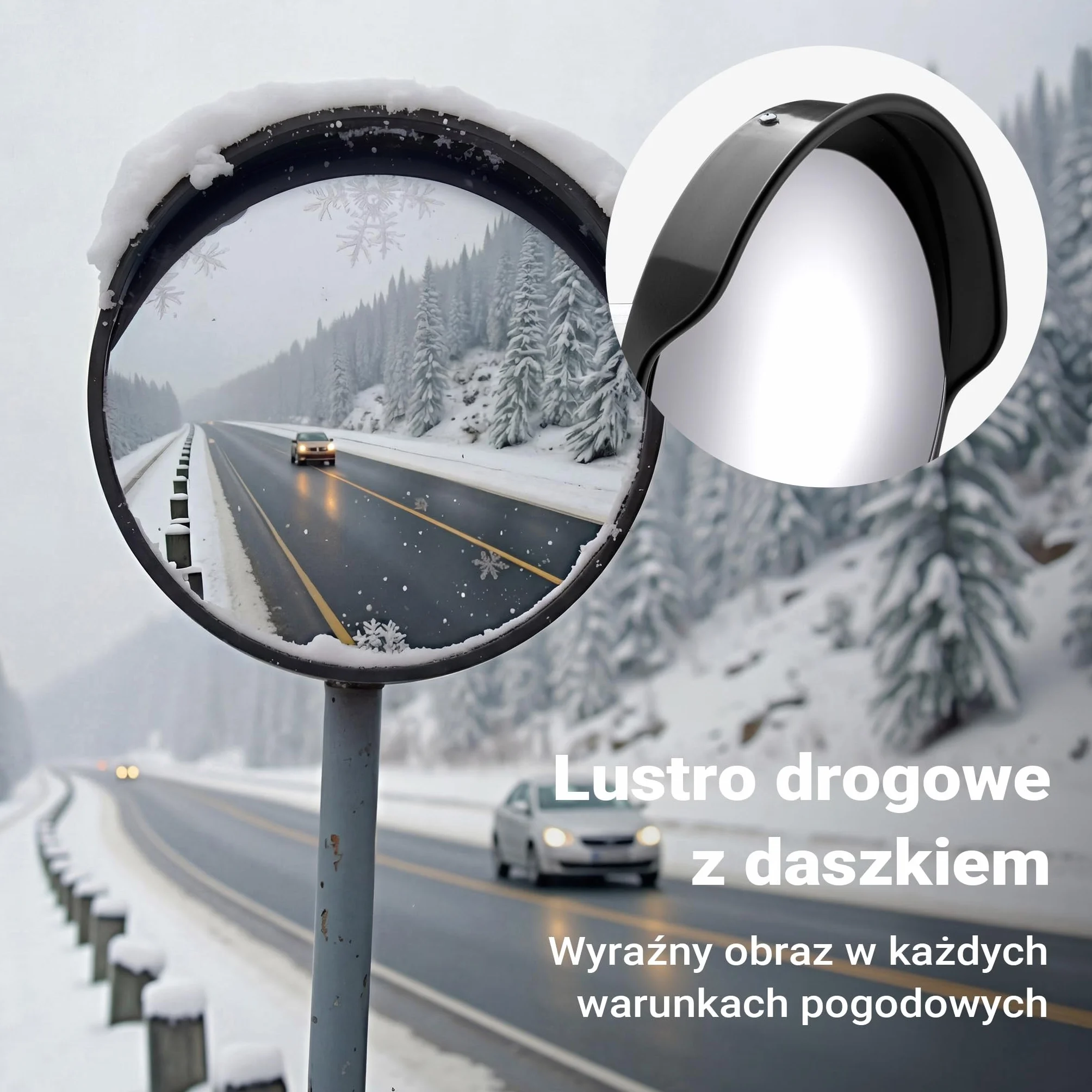 Wiltec Lustro drogowe 60 cm wypukłe z osłoną czarne, okrągłe magazynowe z polem widzenia 130°, więcej bezpieczeństwa przy wyjeździe z materiałem montażowym