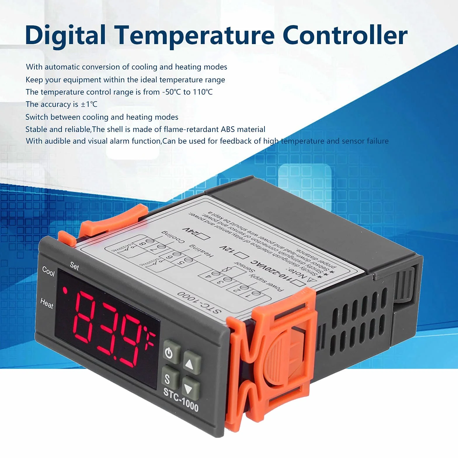 STC-1000 Uniwersalny Cyfrowy Regulator Temperatury, Termostat Chłodzący i Grzewczy z Czujnikiem NTC do Domowego Warzenia Piwa Fermentor Lodówka Inkubator Szklarnia(24V)