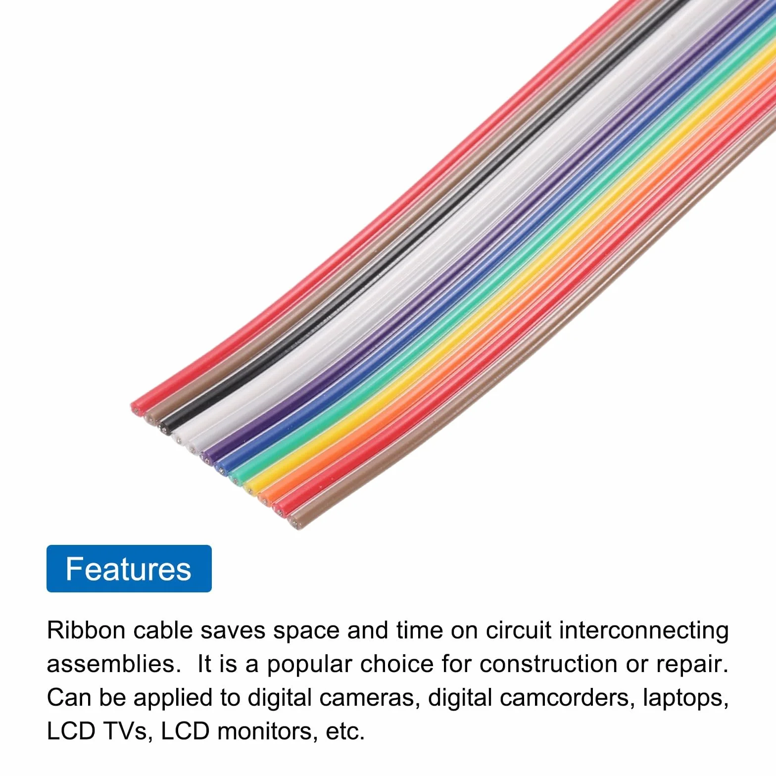 QUARKZMAN 1 szt. 12 pinów płaskich sznurków Rainbow Ribbon Cable 20 Ft 1.27mm Pitch Breadboard Jumper Wires do projektów elektronicznych