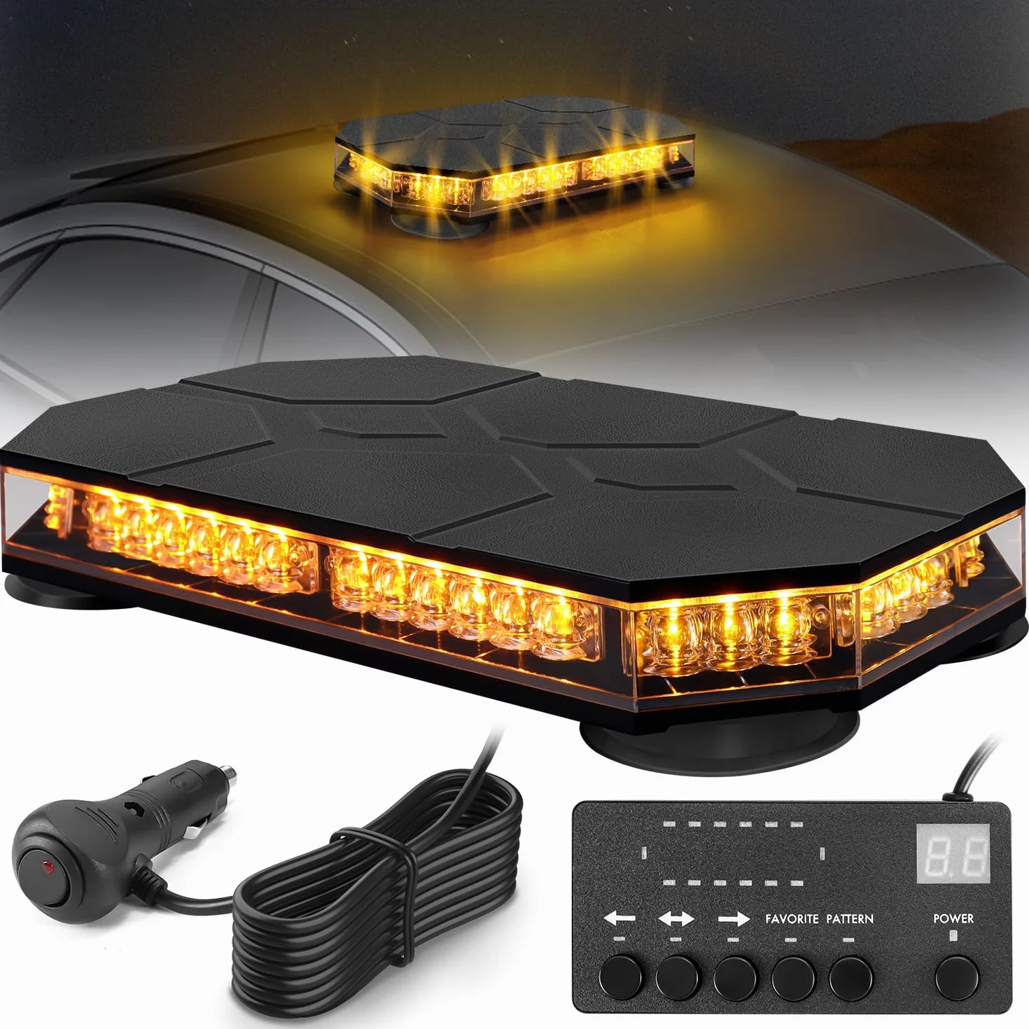 Obrotowe światło stroboskopowe LED, 12V-24V żółte światło awaryjne z 20 wytrzymałymi magnesami do pojazdów budowlanych wózka widłowego ciągnika przyczepy odśnieżarki