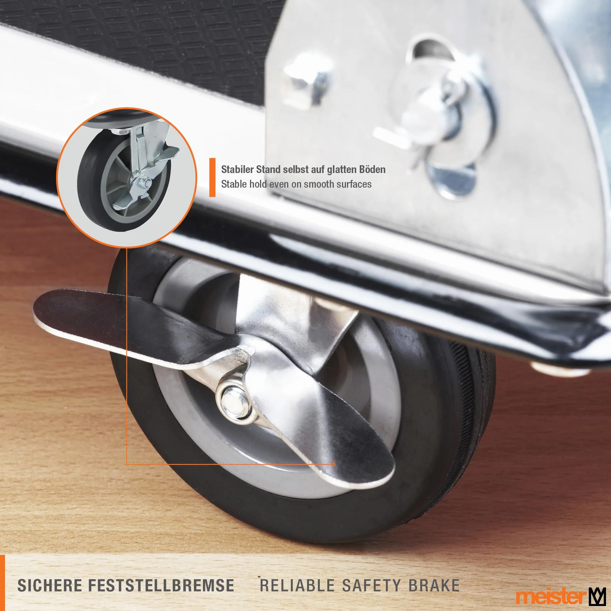 Meister 8985620 Wózek Platformowy, Srebrny/Czarny, 150kg