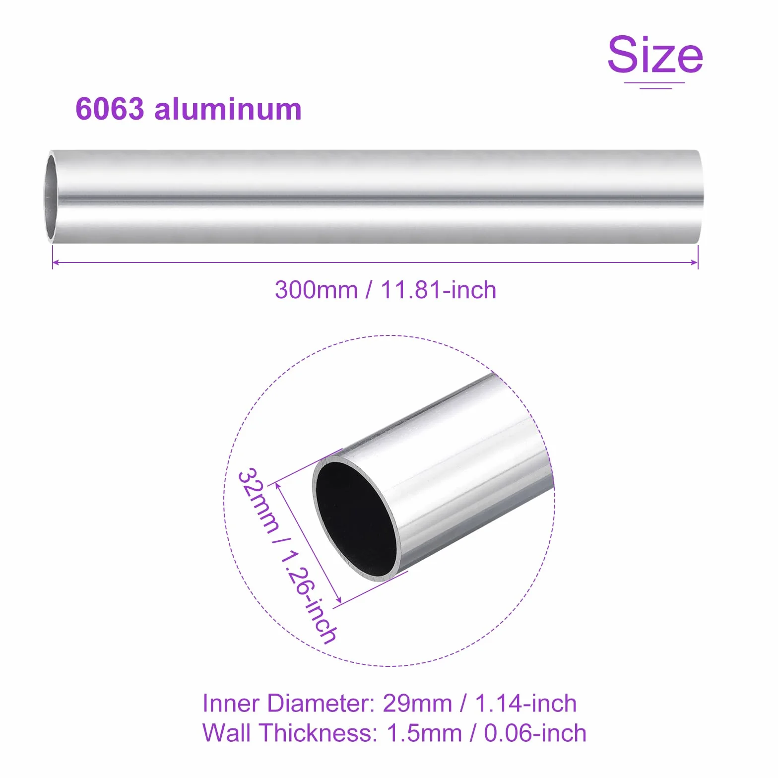 DMiotech 6063 okrągła rura aluminiowa 32 mm x 29 mm x 300 mm do budowy ram maszyn DIY