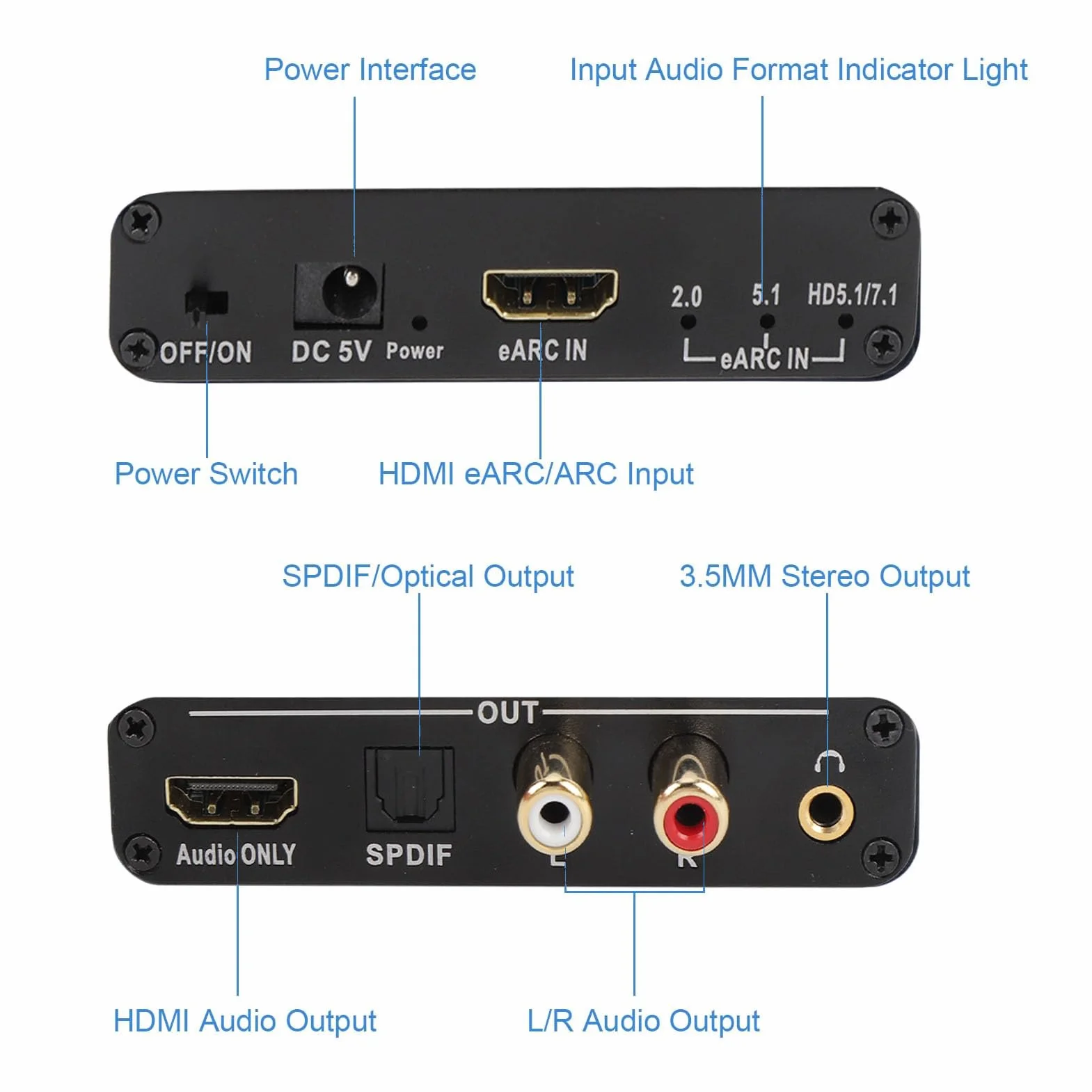 Earc Audio Extractor 192 KHz HDMI Optical SPDIF L/R 3,5 mm Aux Adapter Audio do Wzmacniacza Głośników HDTV