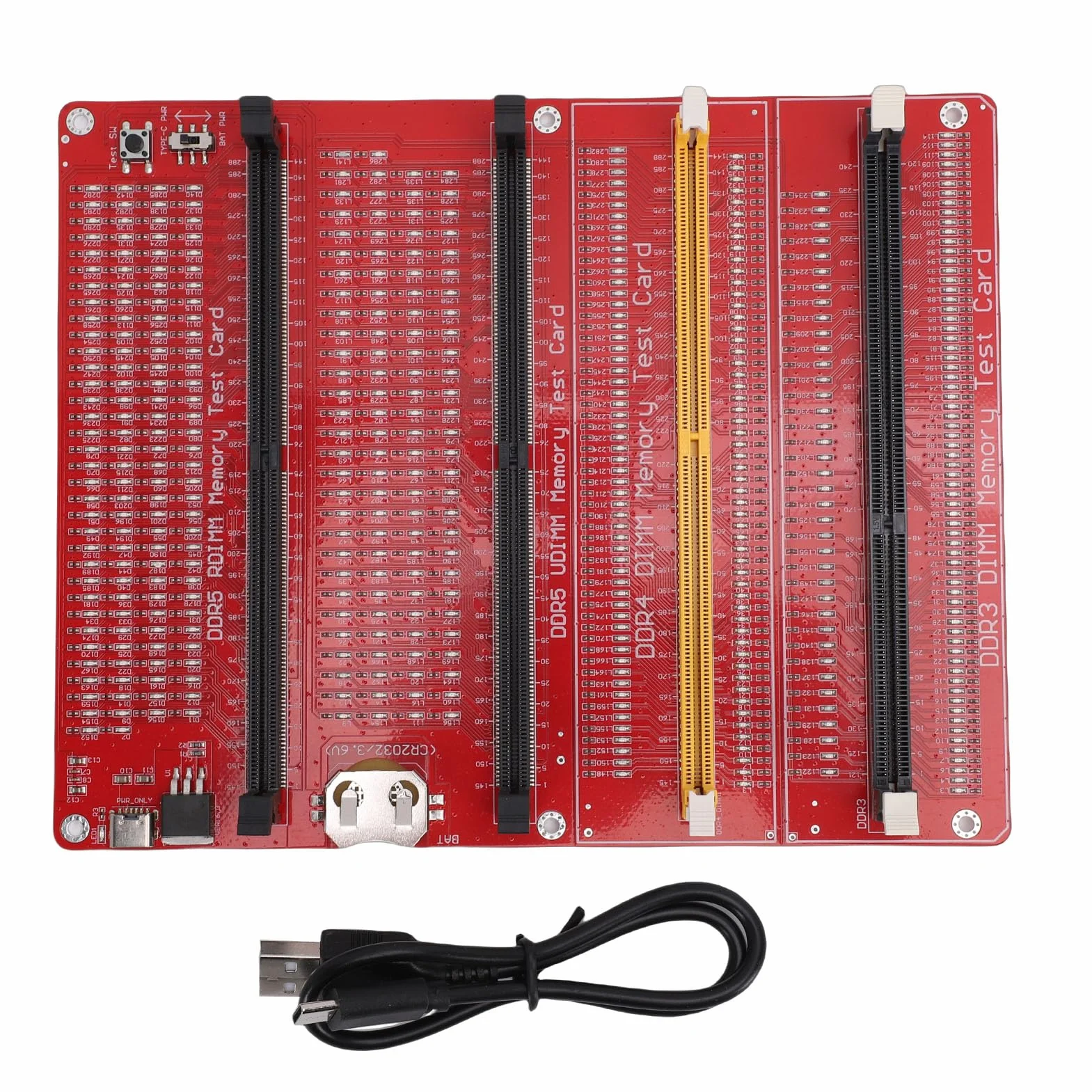 Tester Pamięci RAM 4 w 1 DDR3 DDR4 DDR5 Server DDR5 ze Wskaźnikiem LED i Podwójnym Zasilaczem