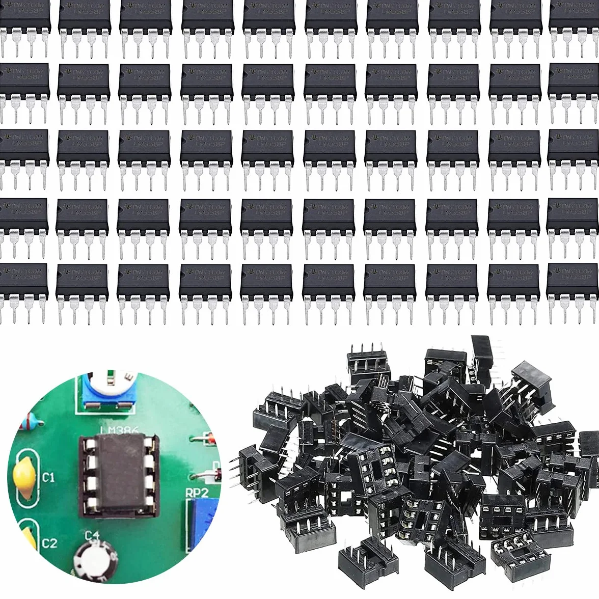 50 szt. LM358 LM358P Precision Podwójny wzmacniacz operacyjny 3V-32V LM358N DIP-8 IC duży chip + 50 szt. Gniazdo DIP-8 IC, dla doświadczenia elektroniki DIY