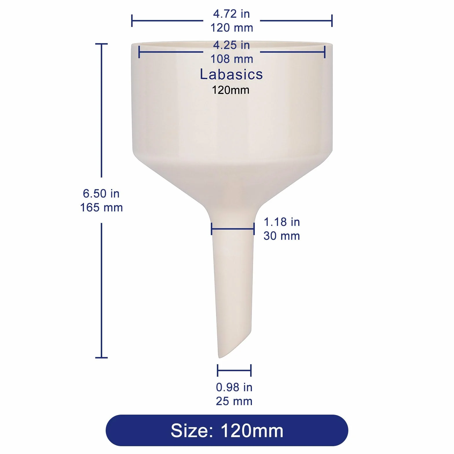Labasics Lejek Książkowy z Porcelany, 120 mm, Lejek Filtrujący OD 12 cm ID 10,8 cm, do Laboratorium, Biały