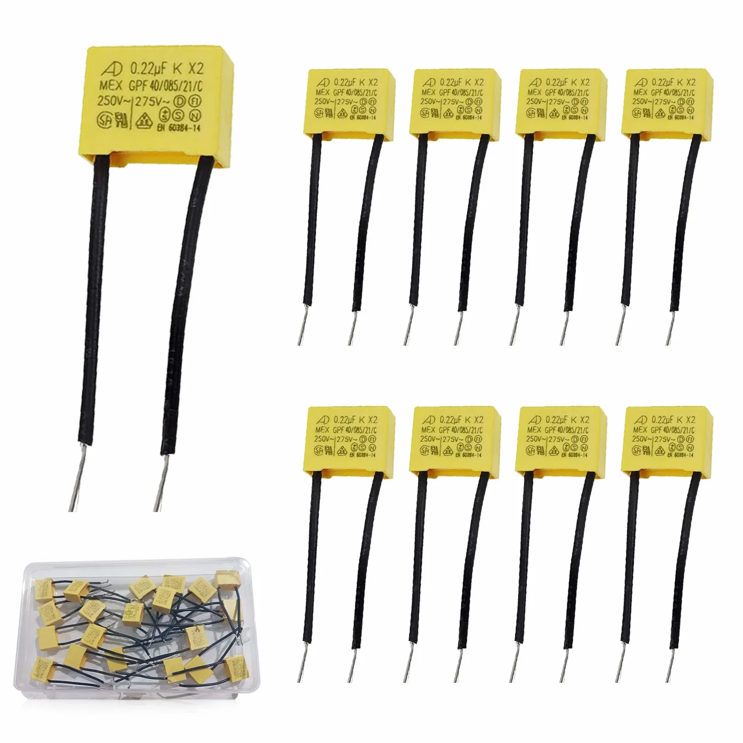 20 sztuk Kondensatory 0.22uF 275V X2 Skraplacz bezpieczeństwa LED tłumienie do kierunkowskazów
