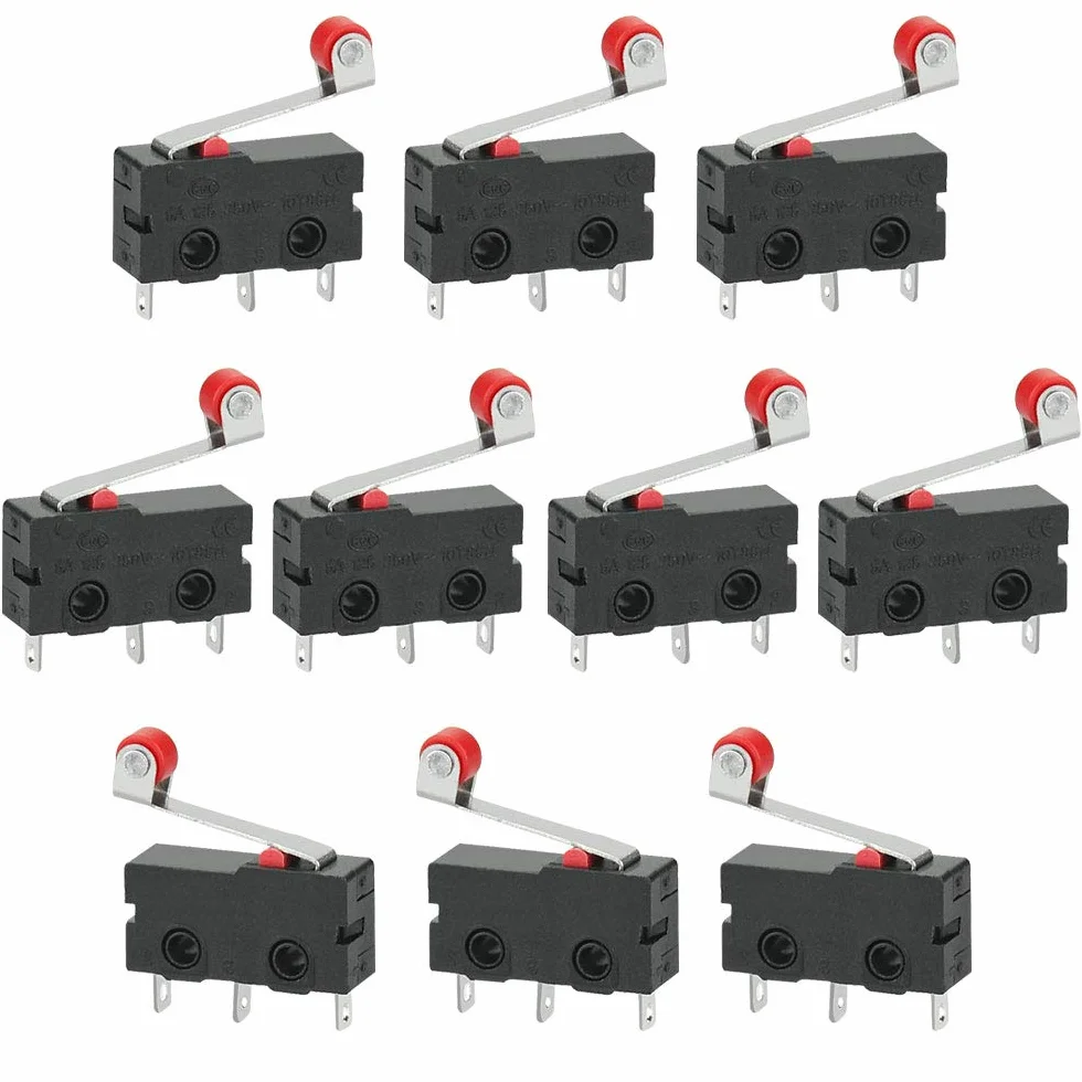 10 sztuk mikroprzełącznik krańcowy z dźwignią rolkową 250 V 5 A SPDT 1NO 1NC wyłącznik krańcowy mini miniaturowy przełącznik krańcowy 3 piny do mechaniki Arduino urządzeń elektronicznych