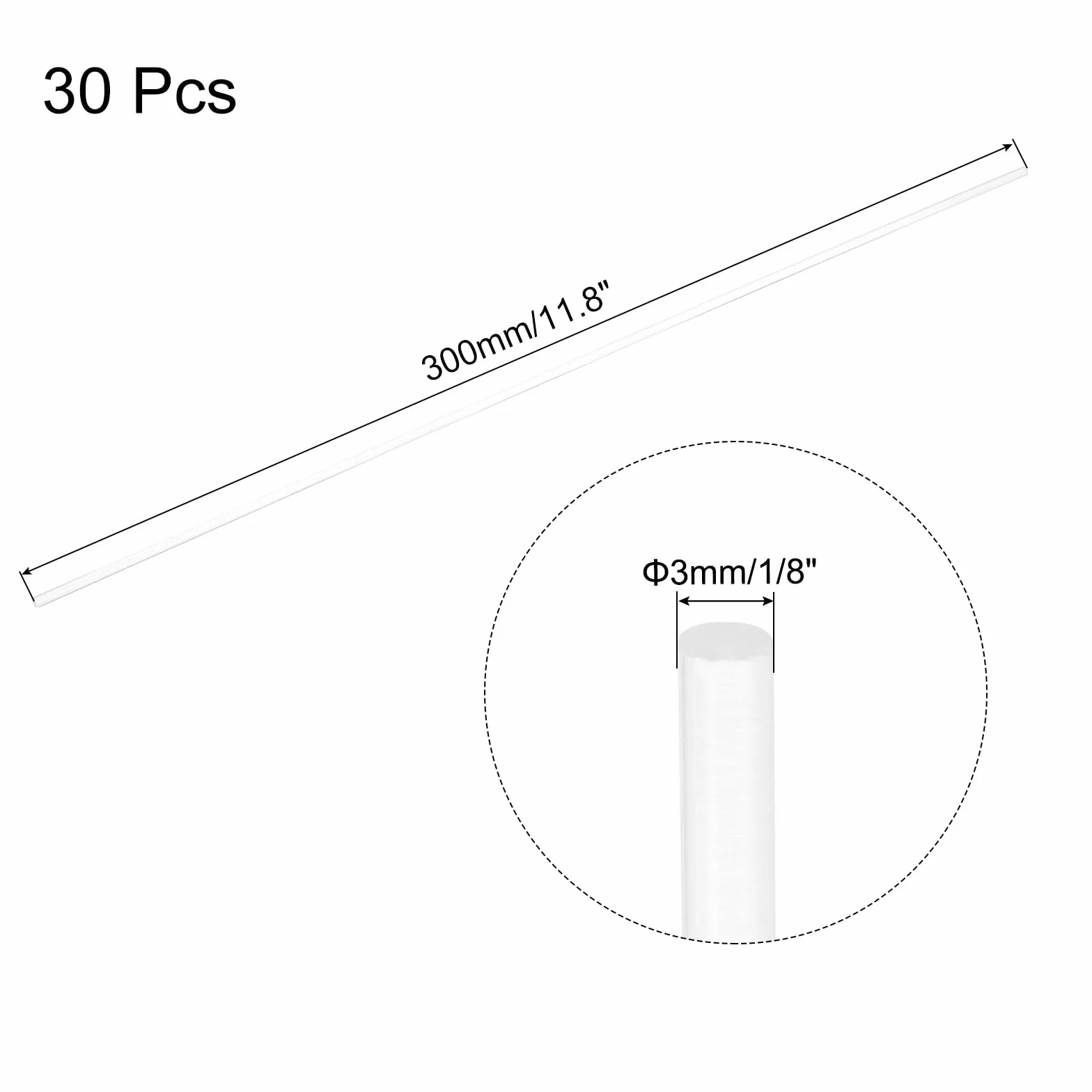 QUARKZMAN 30 szt. okrągłych akrylowych patyczków 1/8 "x 12" patyczki z przezroczystego tworzywa sztucznego Akrylowe kije do samodzielnego wykonania oświetlenia ogrodu - 3 mm x 300 mm